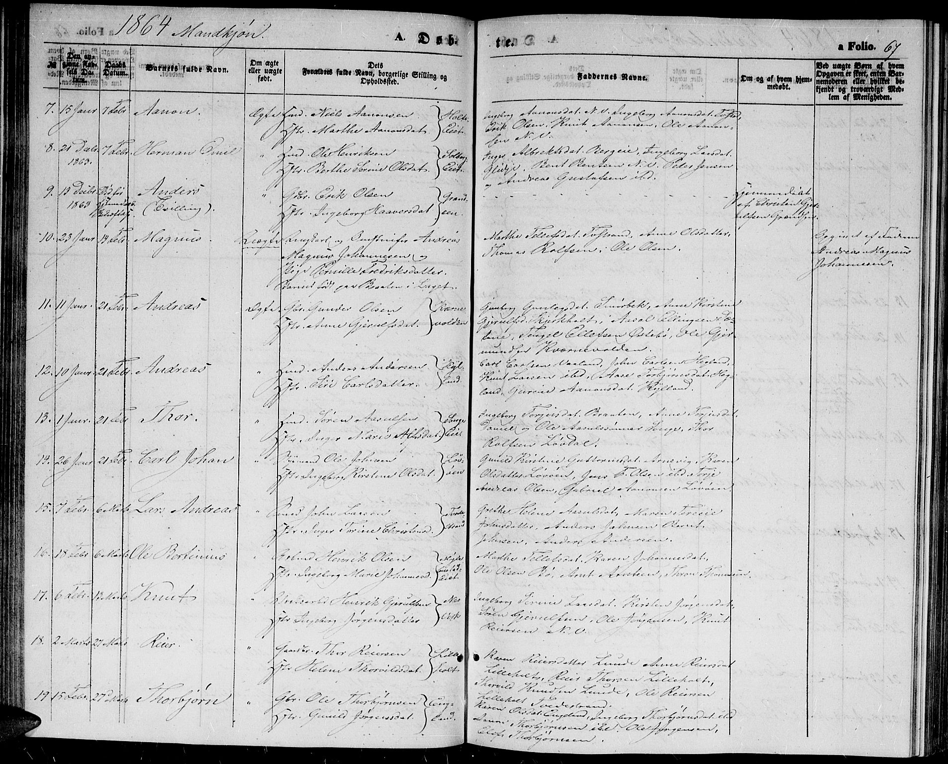 Holt sokneprestkontor, AV/SAK-1111-0021/F/Fb/L0008: Parish register (copy) no. B 8, 1858-1871, p. 67