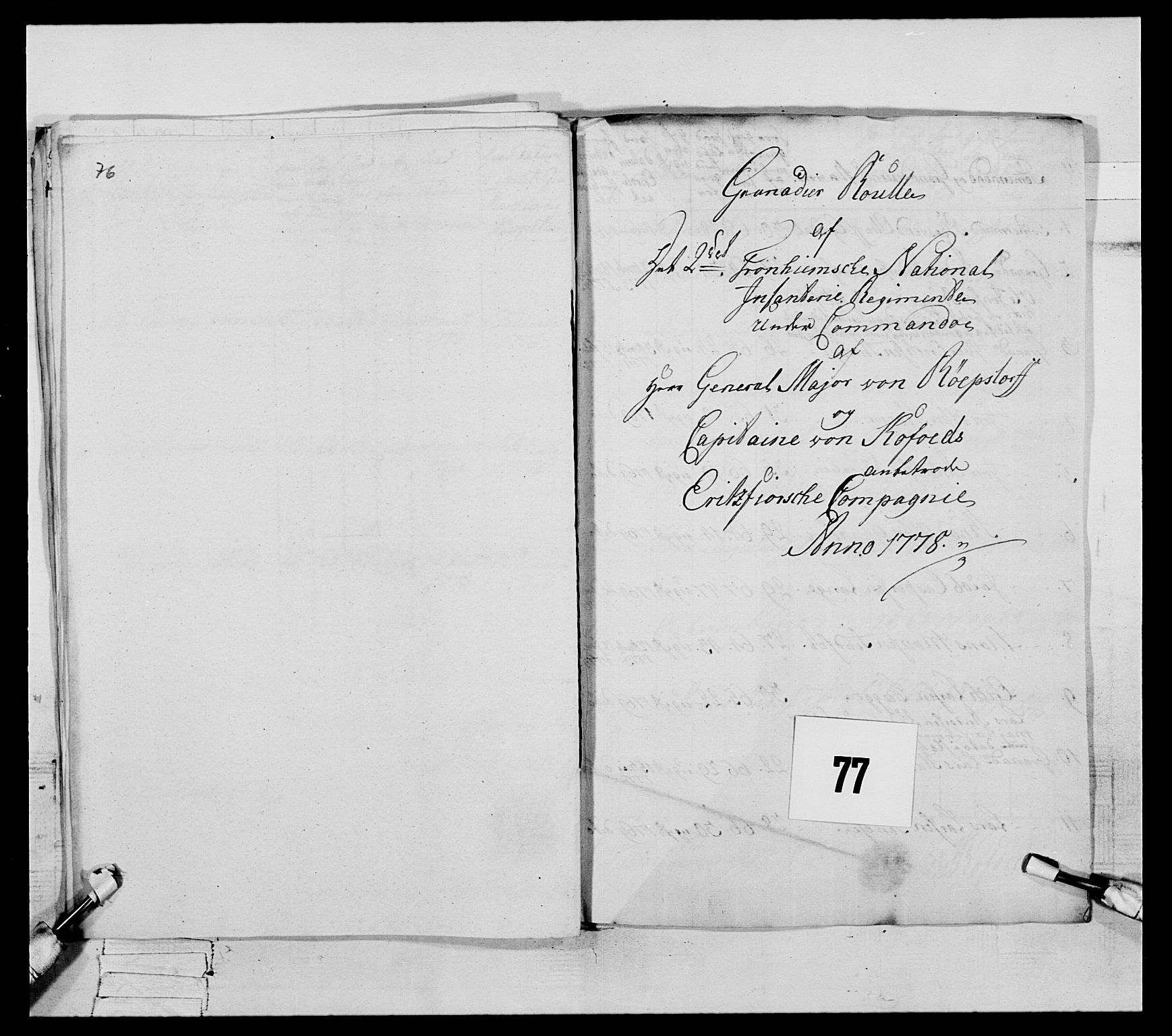 Generalitets- og kommissariatskollegiet, Det kongelige norske kommissariatskollegium, AV/RA-EA-5420/E/Eh/L0077: 2. Trondheimske nasjonale infanteriregiment, 1774-1778, p. 286