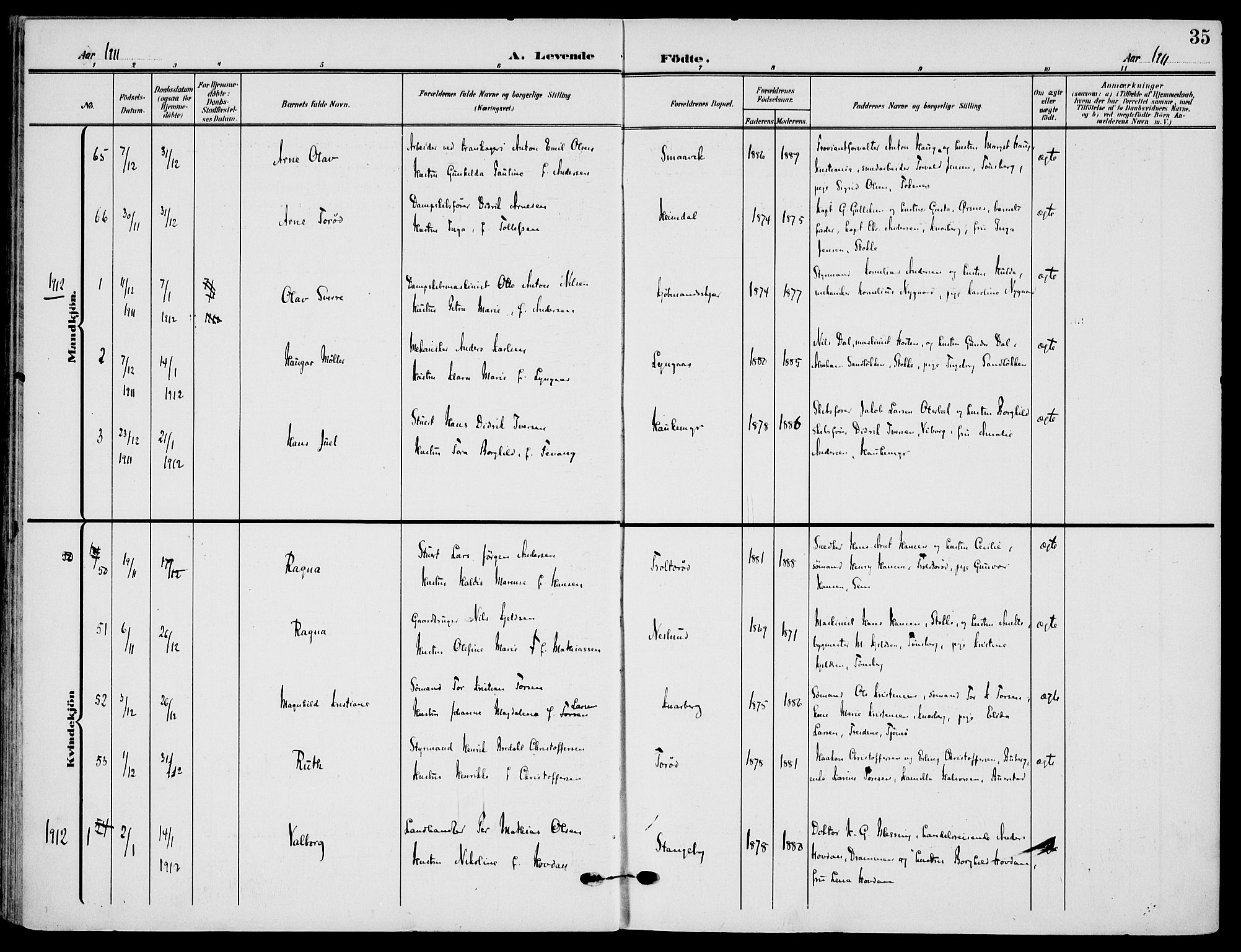 Nøtterøy kirkebøker, AV/SAKO-A-354/F/Fa/L0010: Parish register (official) no. I 10, 1908-1919, p. 35