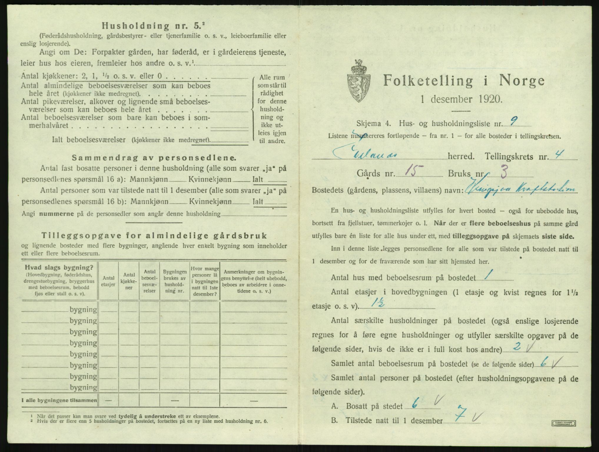 SAK, 1920 census for Iveland, 1920, p. 209