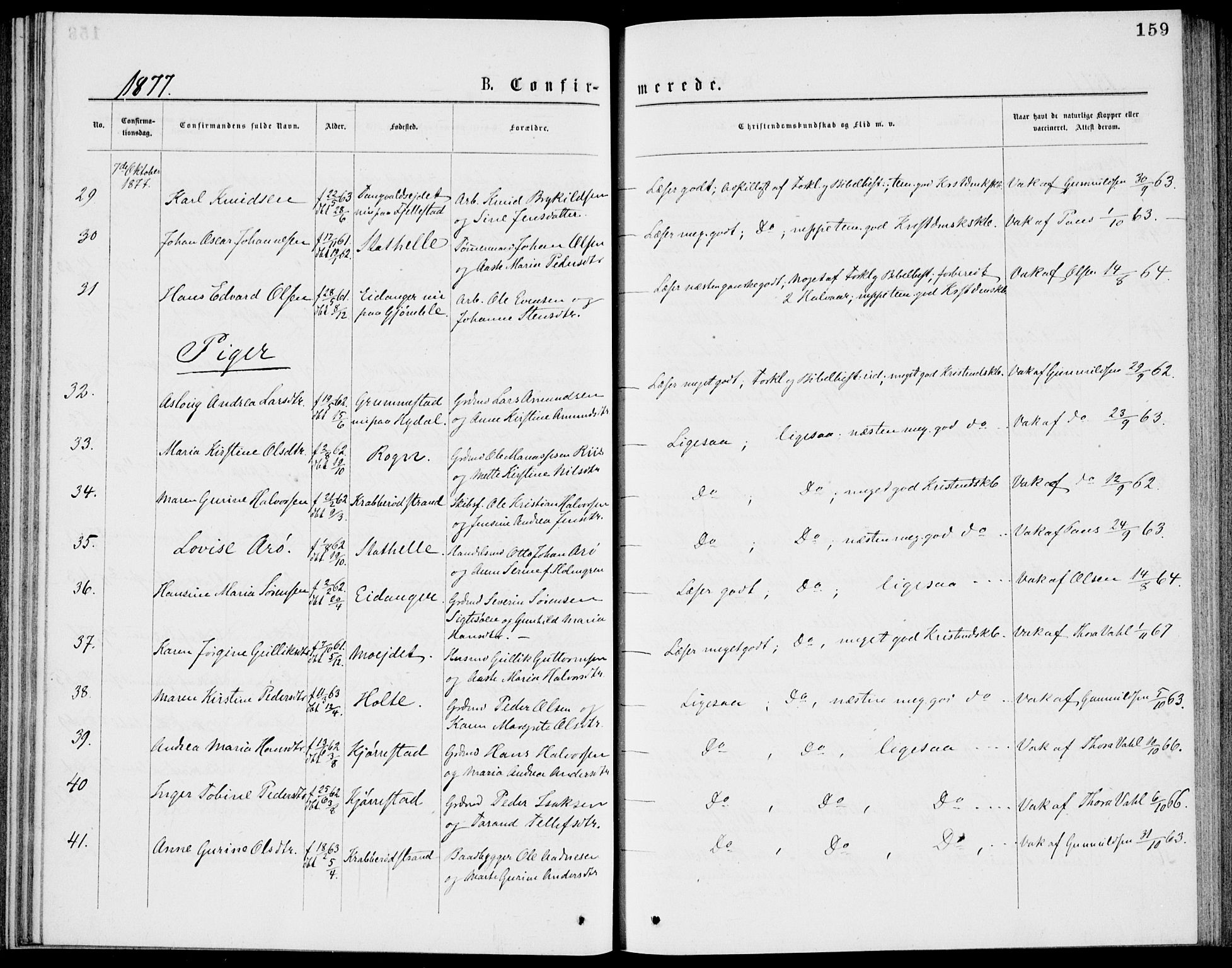 Bamble kirkebøker, AV/SAKO-A-253/G/Ga/L0007: Parish register (copy) no. I 7, 1876-1877, p. 159