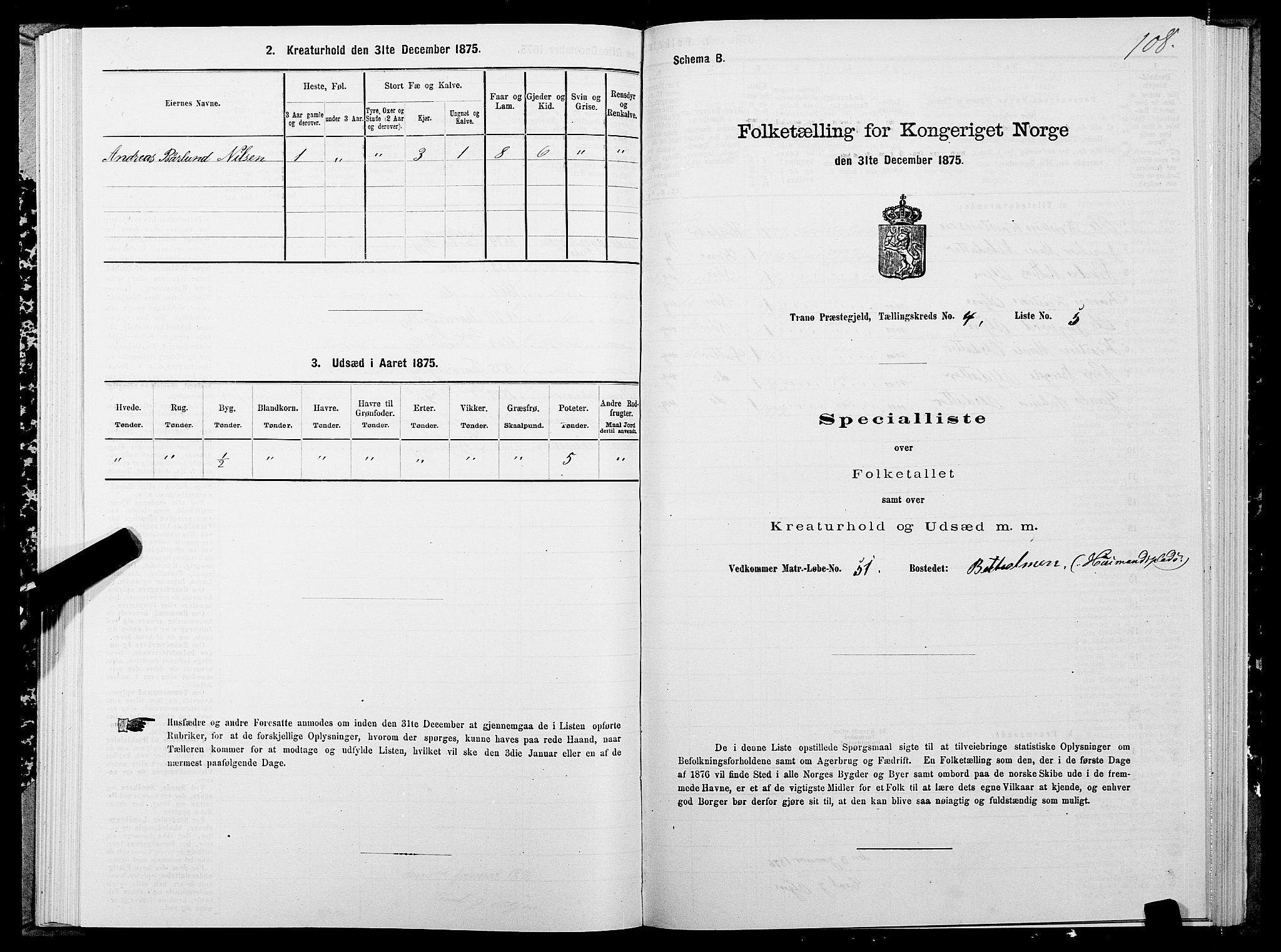 SATØ, 1875 census for 1927P Tranøy, 1875, p. 2108