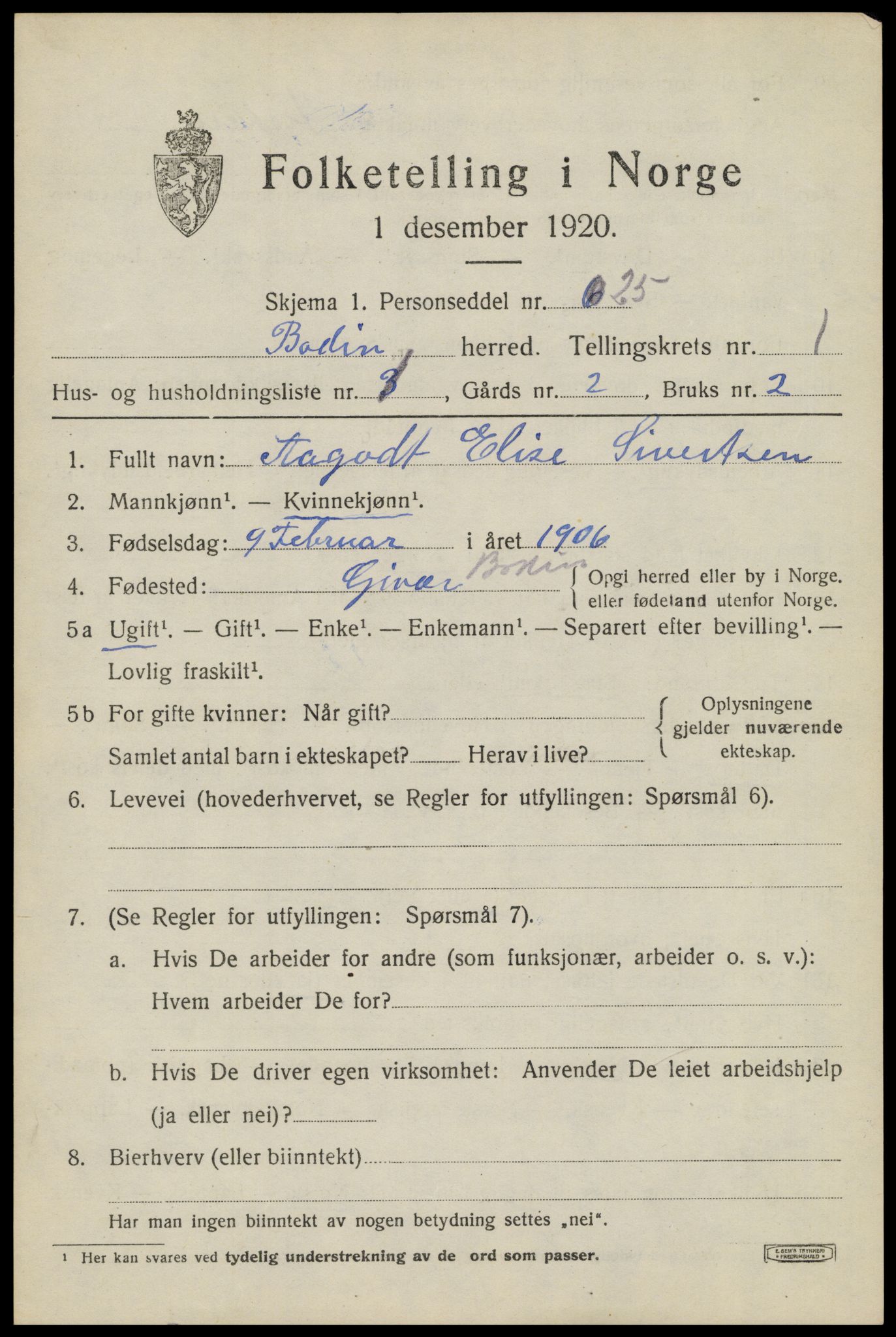 SAT, 1920 census for Bodin, 1920, p. 1916