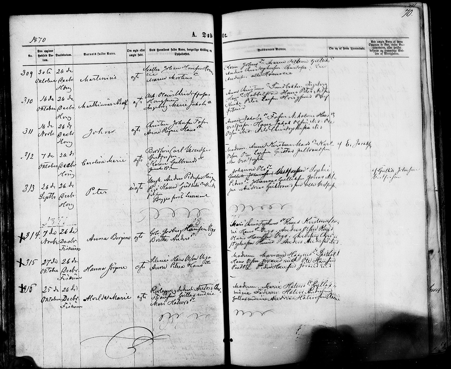 Eiker kirkebøker, AV/SAKO-A-4/F/Fa/L0017: Parish register (official) no. I 17, 1869-1877, p. 70