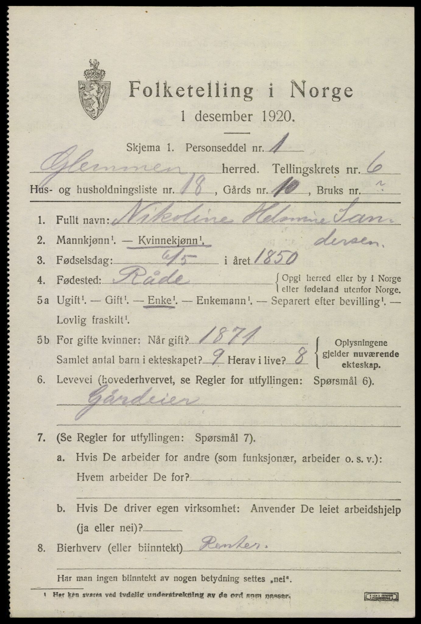 SAO, 1920 census for Glemmen, 1920, p. 21861