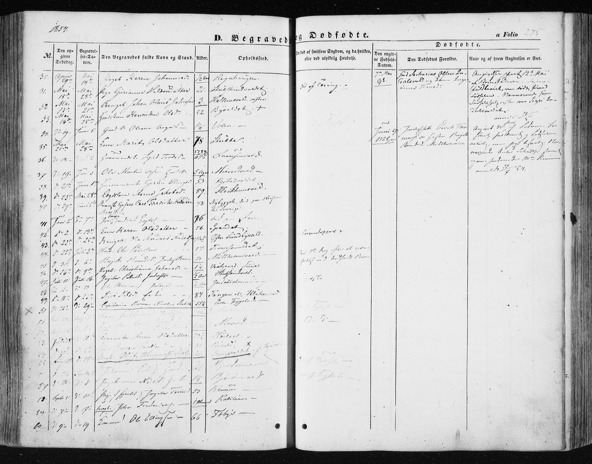 Ministerialprotokoller, klokkerbøker og fødselsregistre - Nord-Trøndelag, SAT/A-1458/723/L0240: Parish register (official) no. 723A09, 1852-1860, p. 275