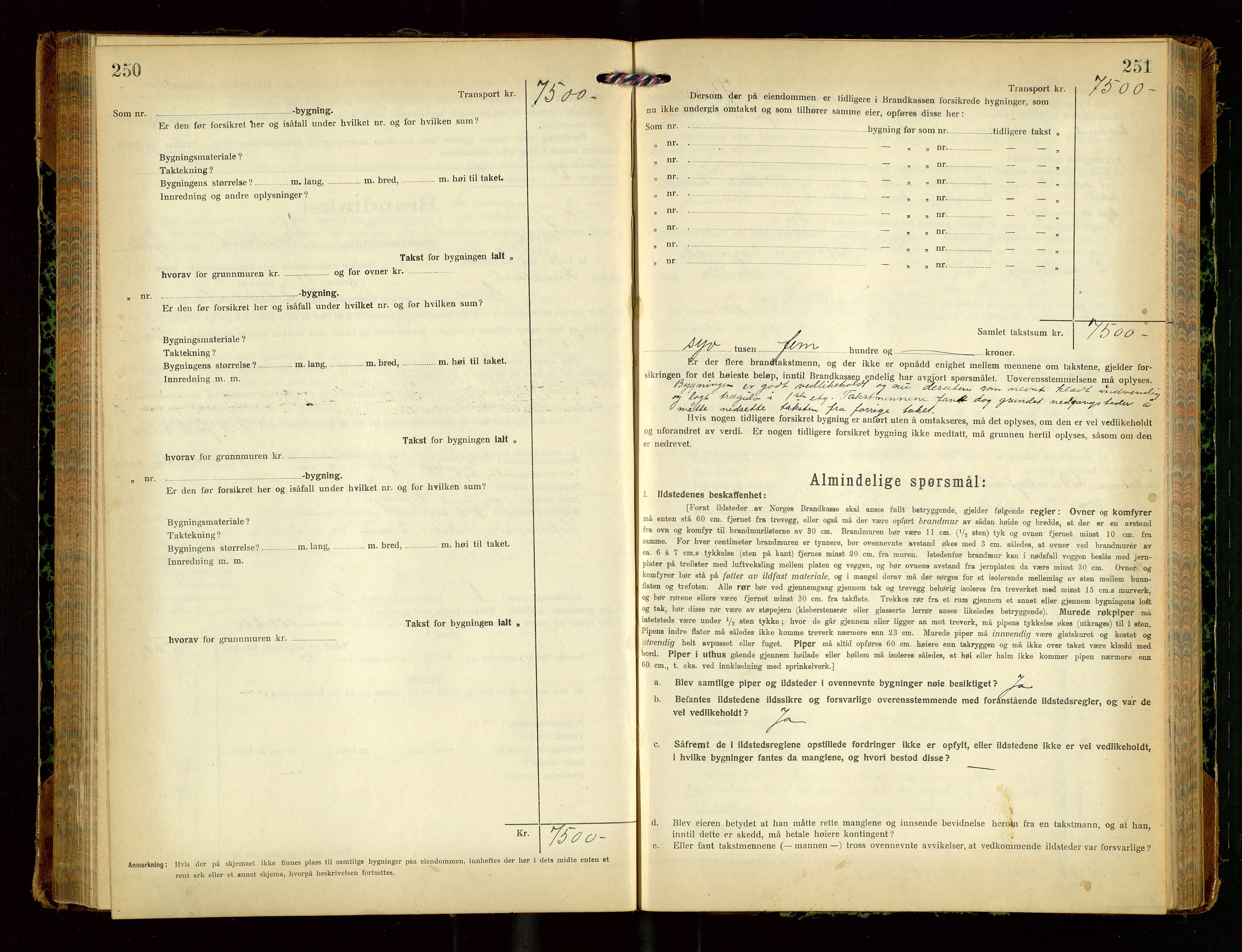 Lund lensmannskontor, SAST/A-100303/Gob/L0004: "Brandtakstprotokol", 1921-1929, p. 250-251