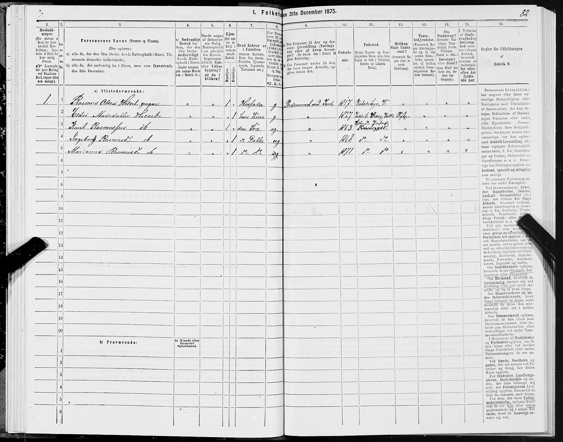 SAT, 1875 census for 1535P Vestnes, 1875, p. 1082