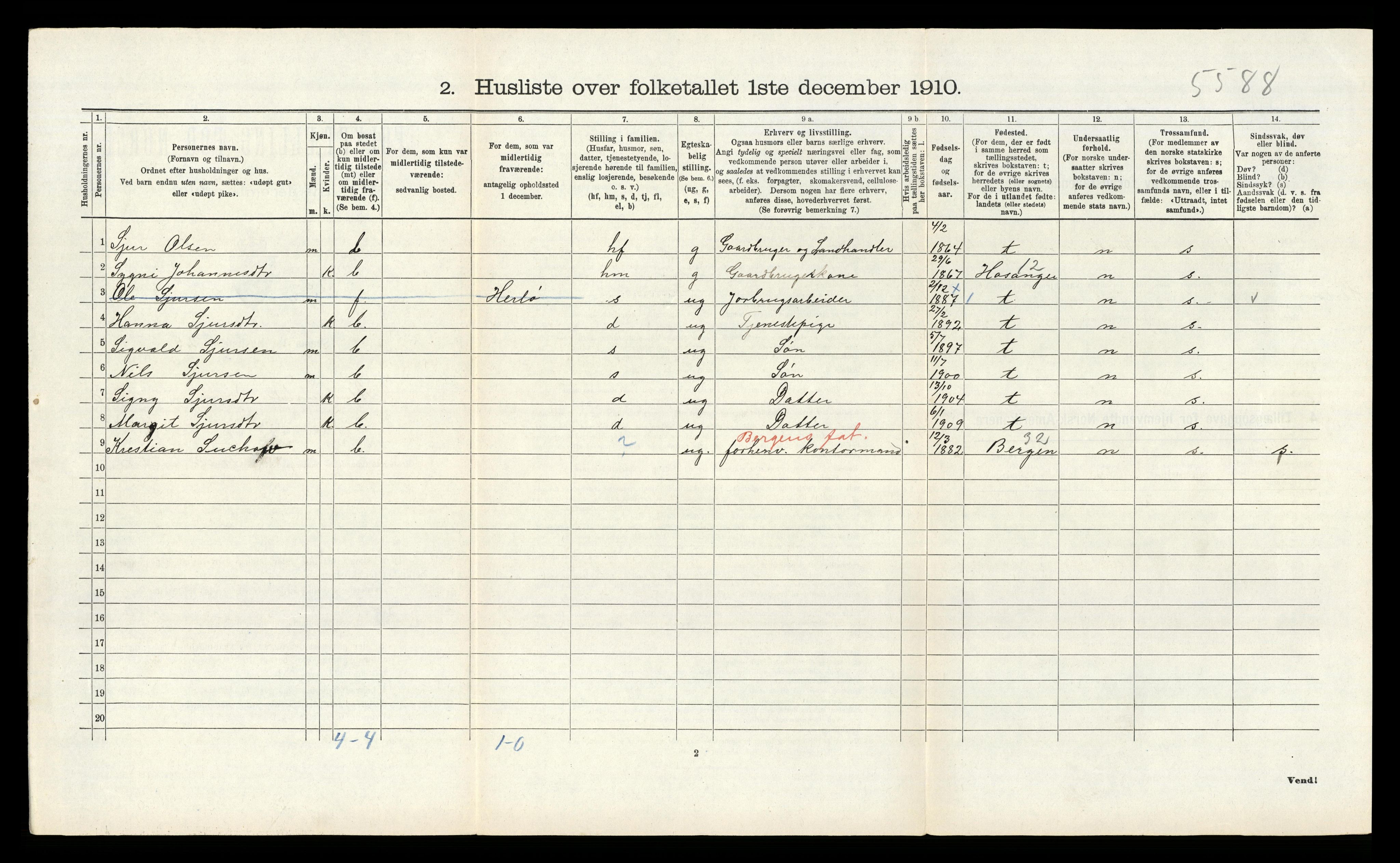 RA, 1910 census for Alversund, 1910, p. 811