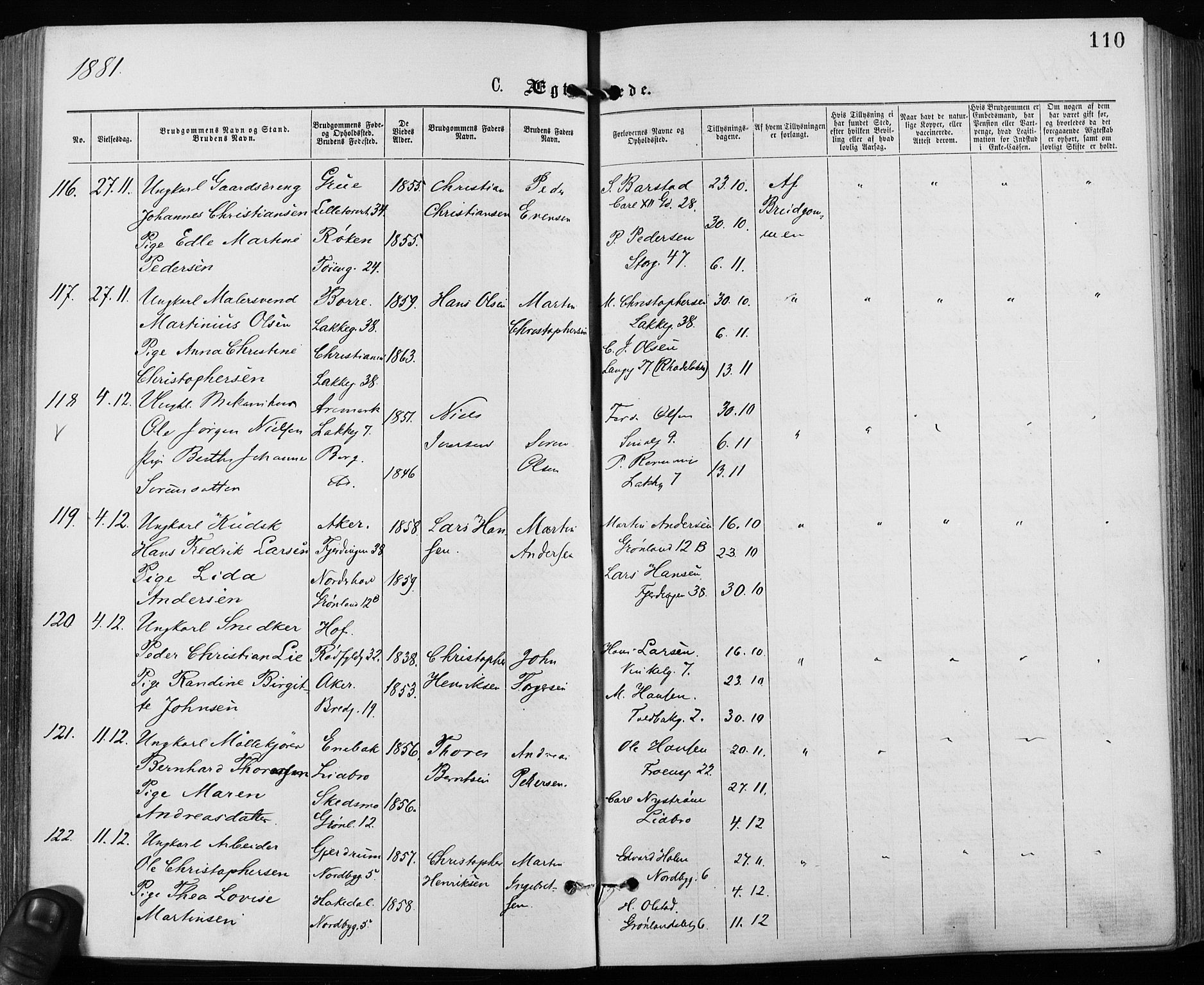 Grønland prestekontor Kirkebøker, AV/SAO-A-10848/F/Fa/L0006: Parish register (official) no. 6, 1877-1886, p. 110