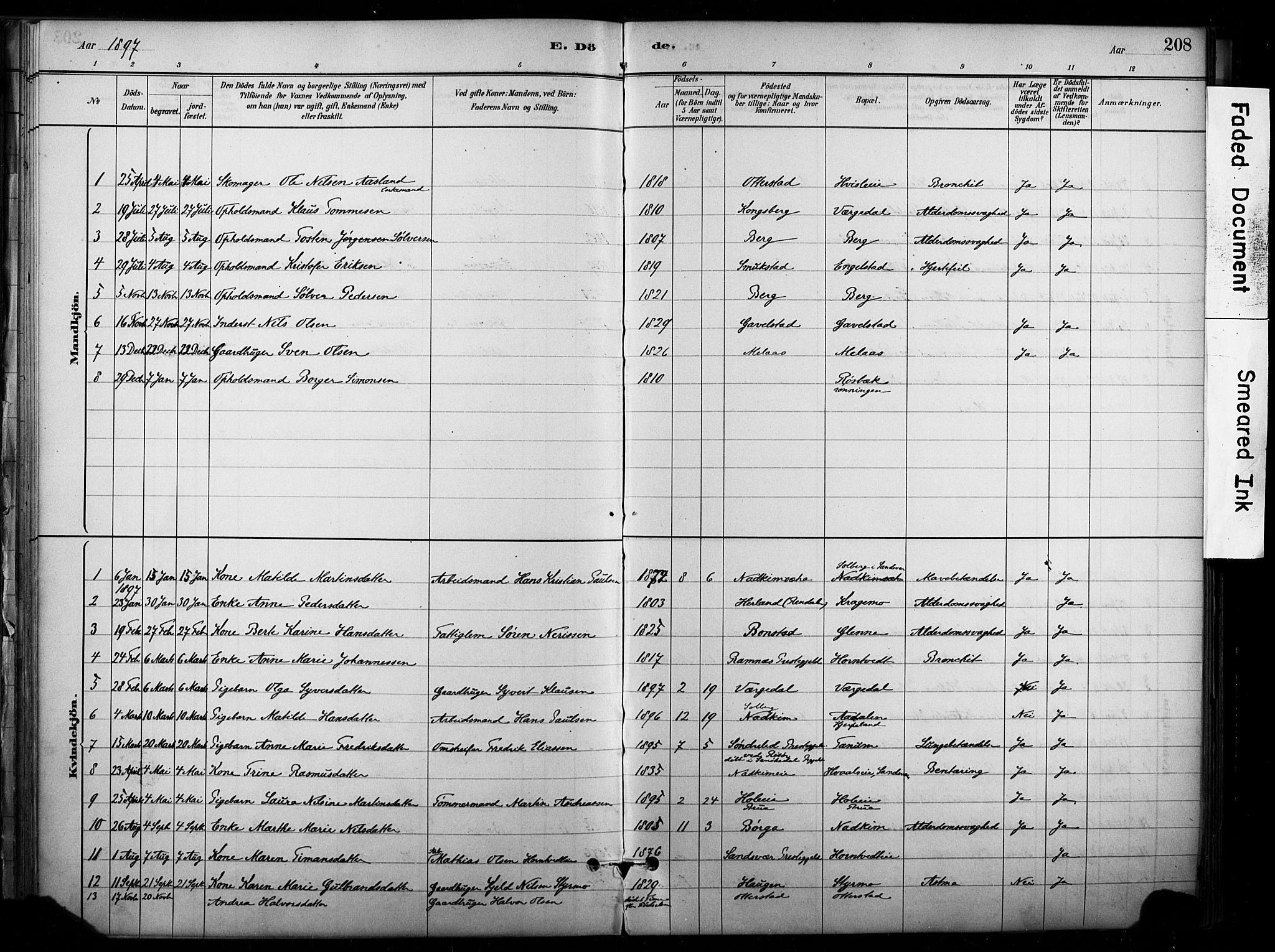 Lardal kirkebøker, SAKO/A-350/F/Fb/L0001: Parish register (official) no. II 1, 1881-1911, p. 208