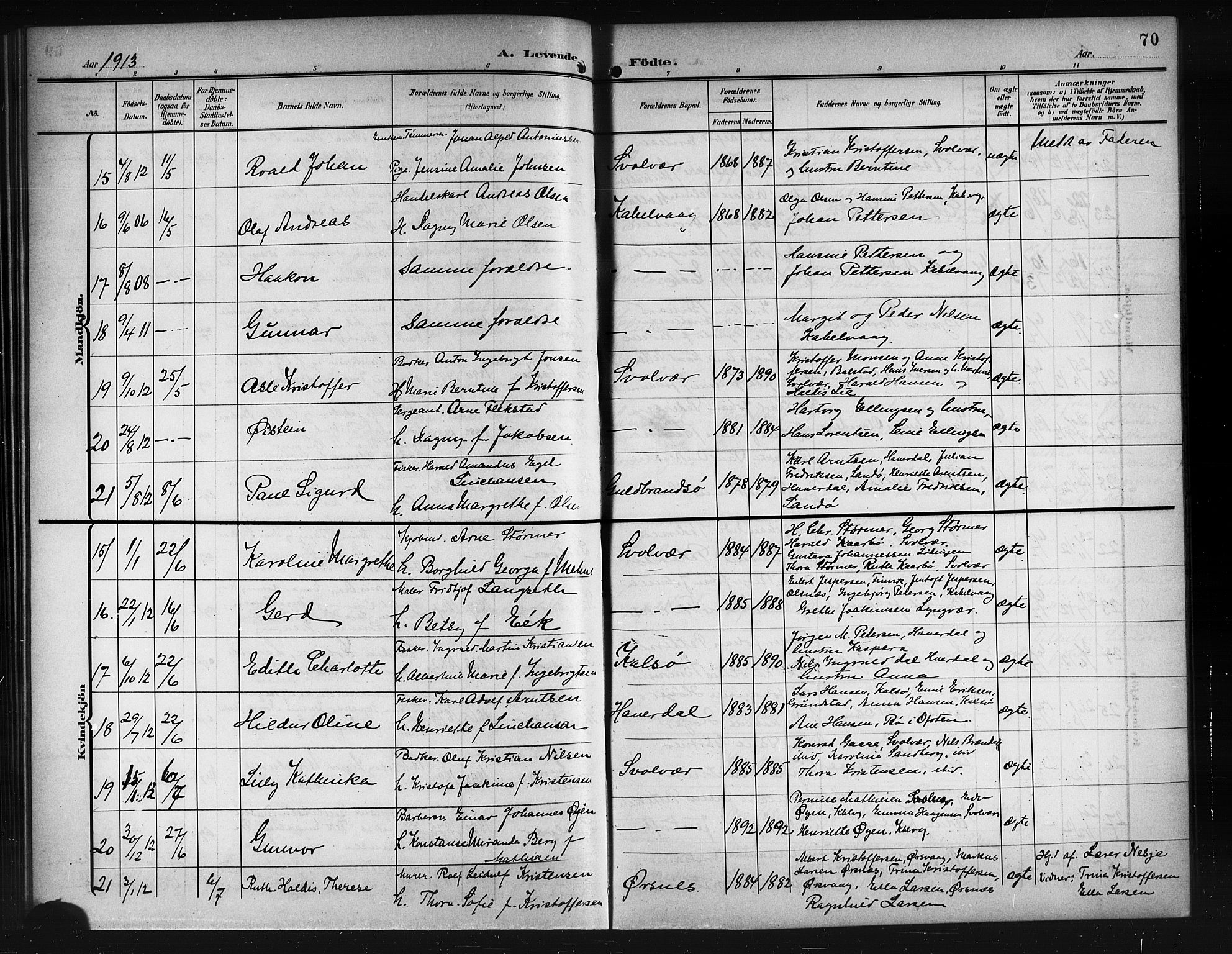 Ministerialprotokoller, klokkerbøker og fødselsregistre - Nordland, AV/SAT-A-1459/874/L1079: Parish register (copy) no. 874C08, 1907-1915, p. 70