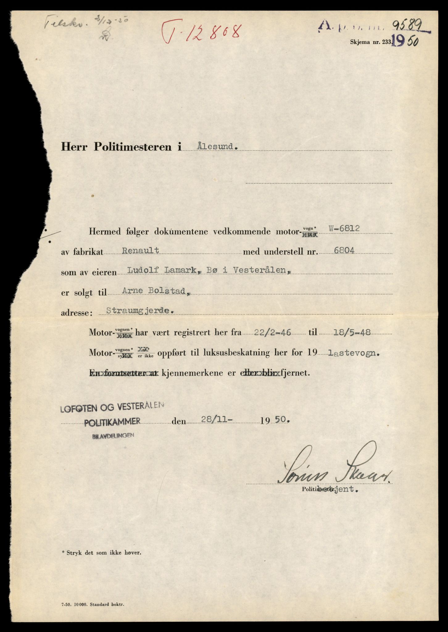 Møre og Romsdal vegkontor - Ålesund trafikkstasjon, AV/SAT-A-4099/F/Fe/L0035: Registreringskort for kjøretøy T 12653 - T 12829, 1927-1998, p. 2994