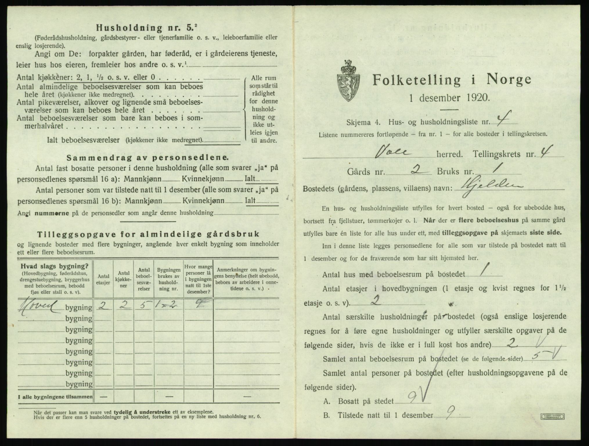 SAT, 1920 census for Voll, 1920, p. 29