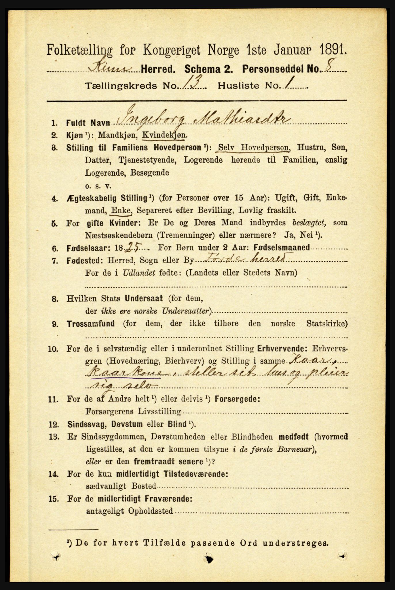 RA, 1891 census for 1437 Kinn, 1891, p. 5056