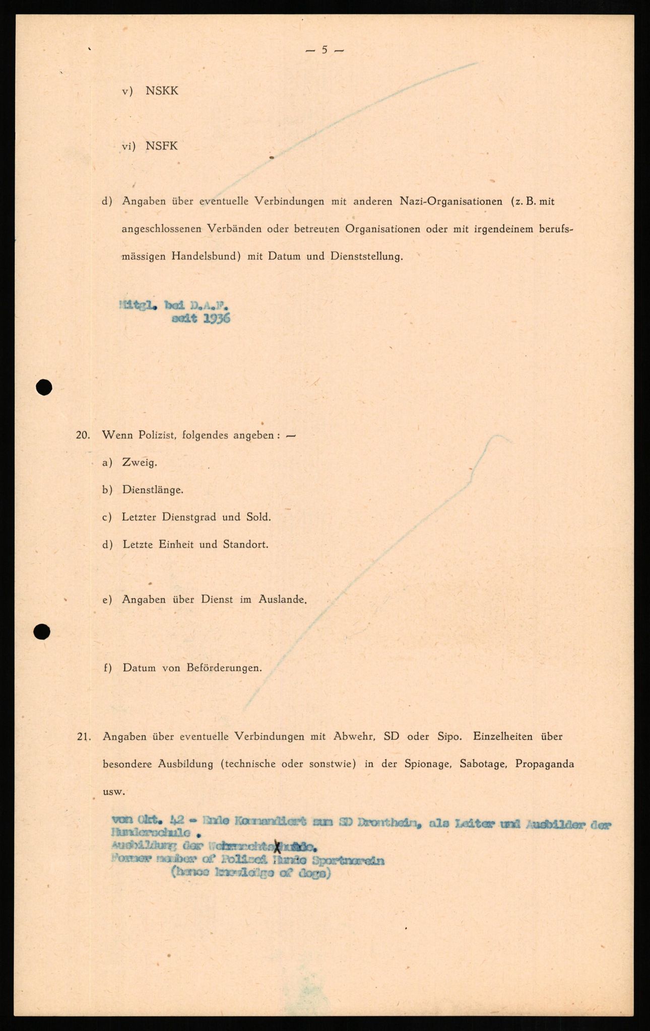 Forsvaret, Forsvarets overkommando II, AV/RA-RAFA-3915/D/Db/L0013: CI Questionaires. Tyske okkupasjonsstyrker i Norge. Tyskere., 1945-1946, p. 106