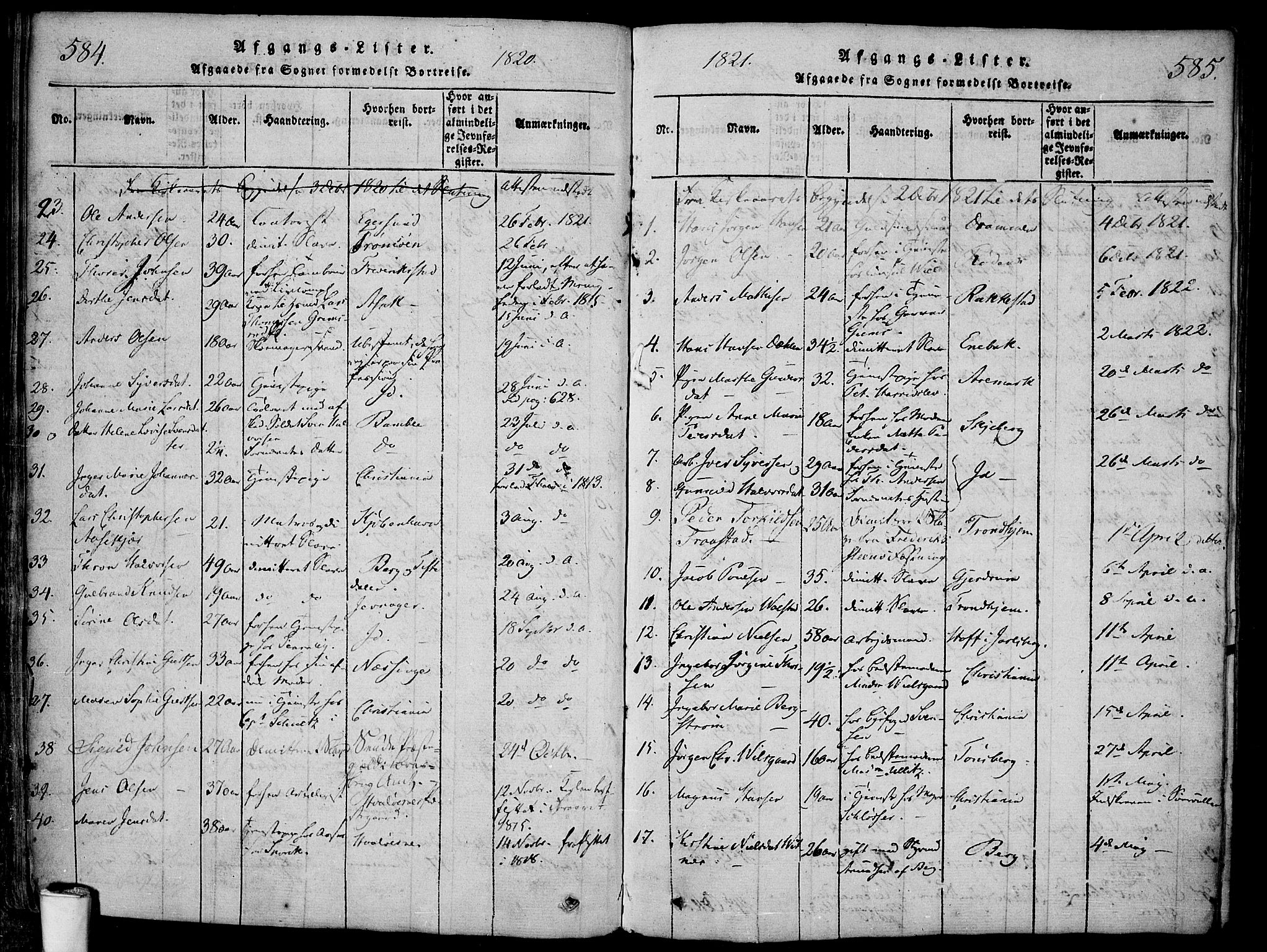 Halden prestekontor Kirkebøker, AV/SAO-A-10909/F/Fa/L0003: Parish register (official) no. I 3, 1815-1834, p. 584-585