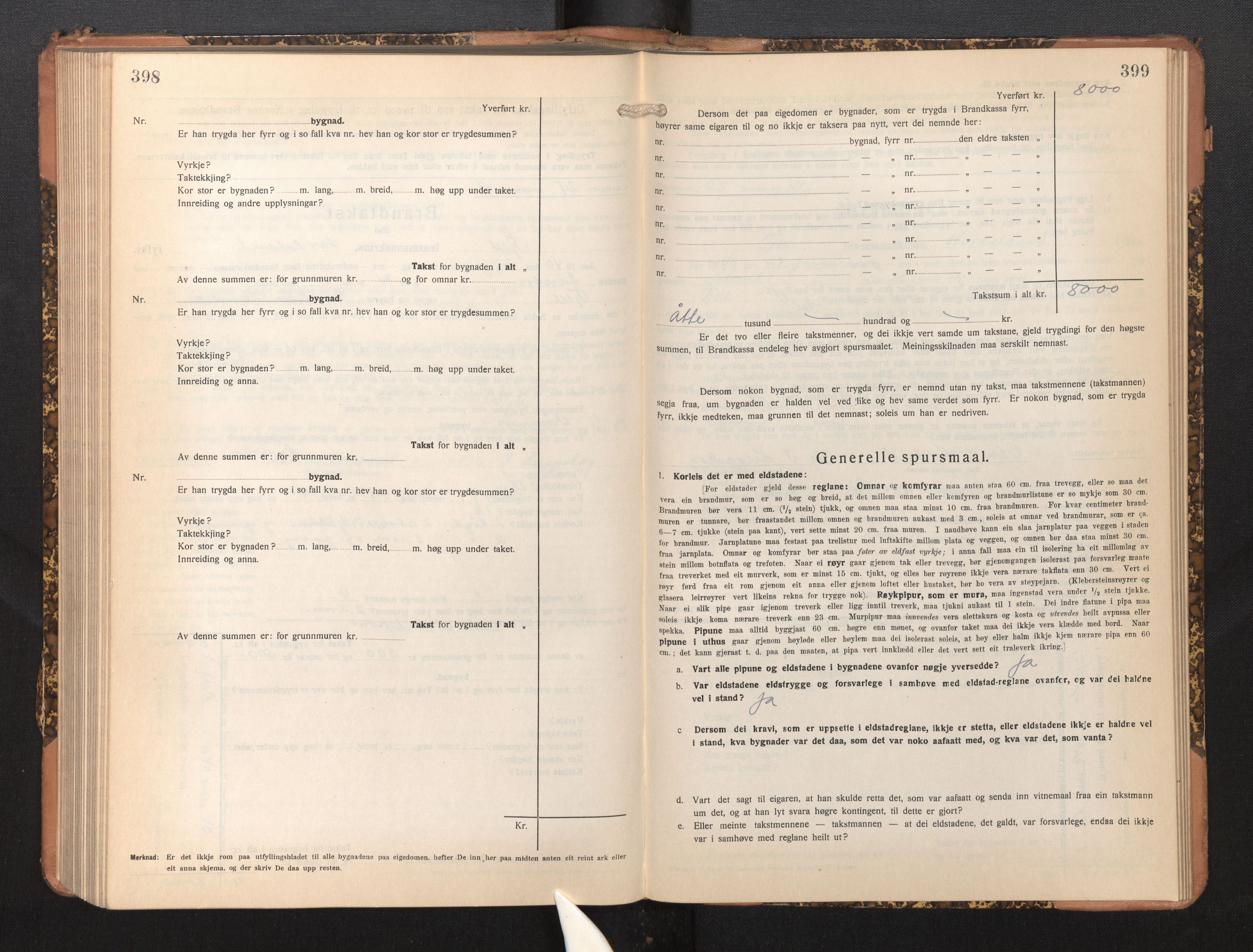 Lensmannen i Fjell, AV/SAB-A-32301/0012/L0006: Branntakstprotokoll, skjematakst, 1931-1945, p. 398-399