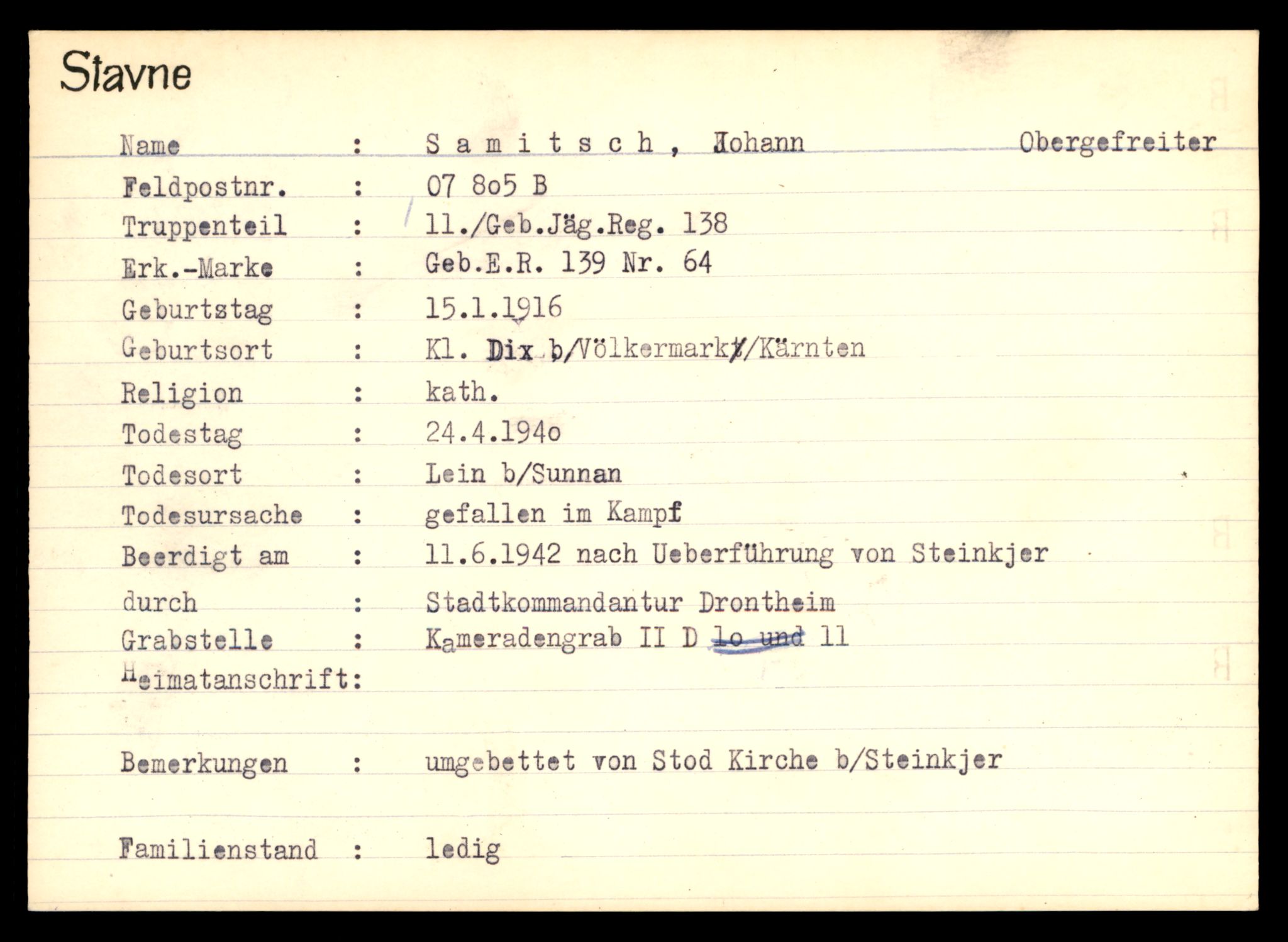 Distriktskontoret for krigsgraver, AV/SAT-A-5030/E/L0003: Kasett/kartotek over tysk Krigskirkegård Stavne, 1945, p. 1181