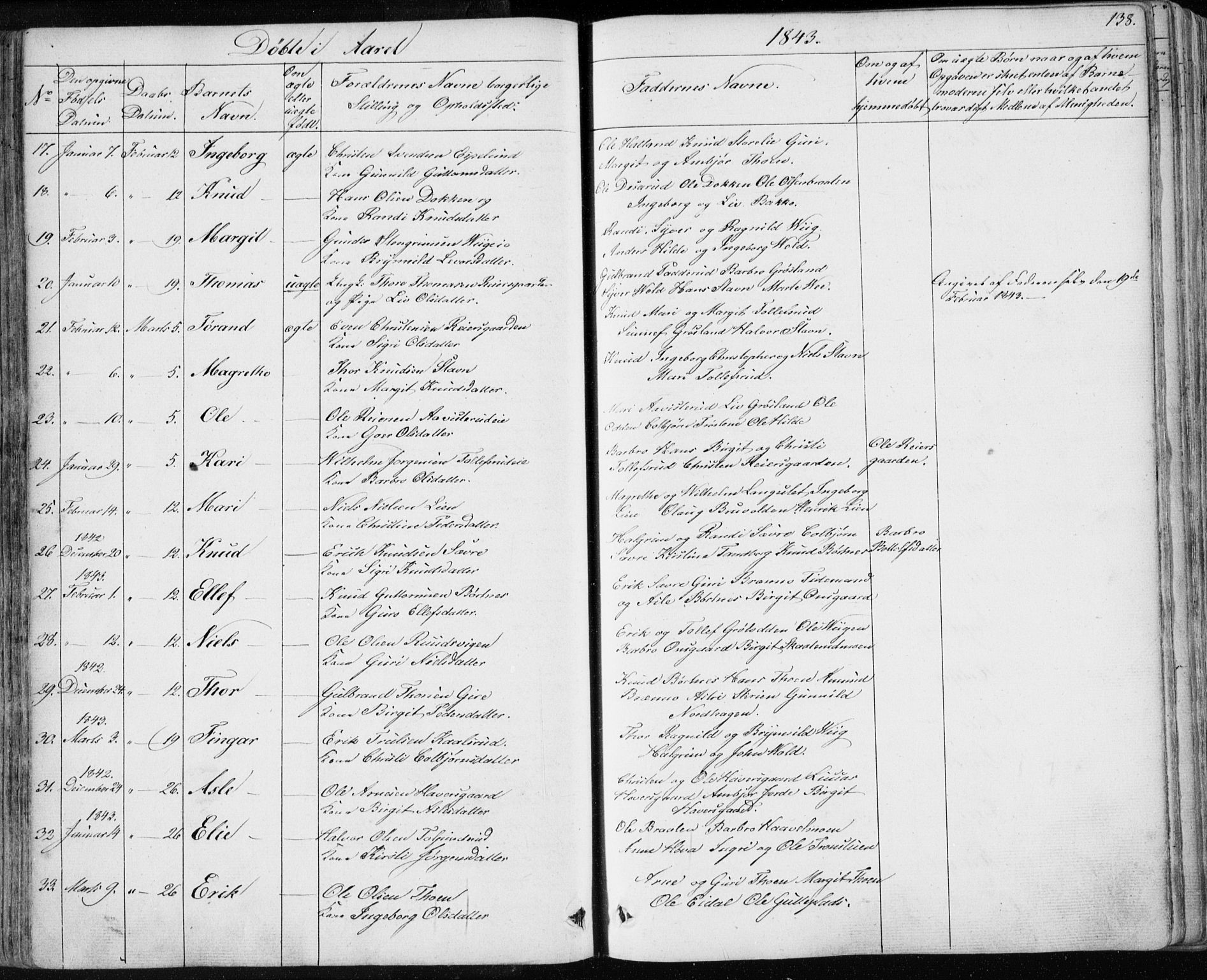 Nes kirkebøker, SAKO/A-236/F/Fa/L0009: Parish register (official) no. 9, 1834-1863, p. 138