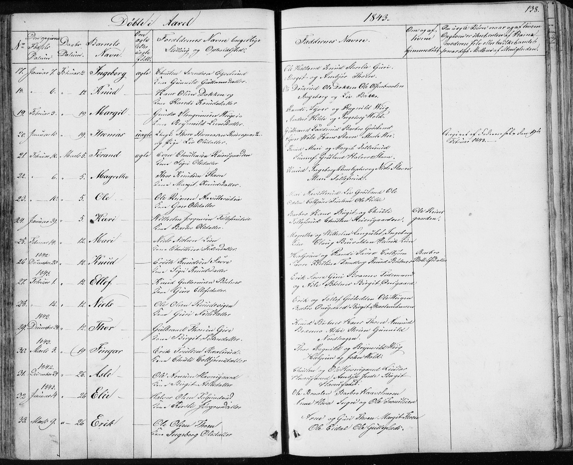 Nes kirkebøker, AV/SAKO-A-236/F/Fa/L0009: Parish register (official) no. 9, 1834-1863, p. 138