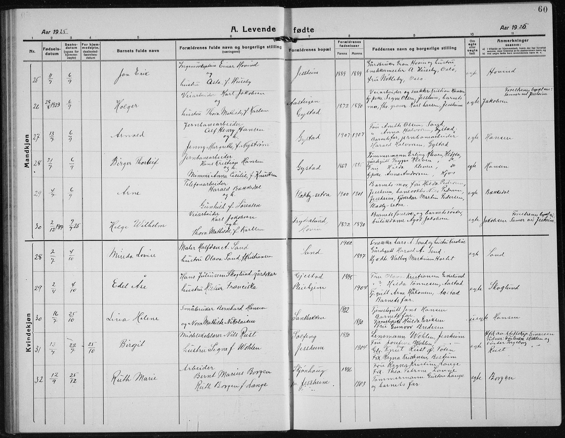 Ullensaker prestekontor Kirkebøker, SAO/A-10236a/G/Gb/L0002: Parish register (copy) no. II 2, 1917-1941, p. 60