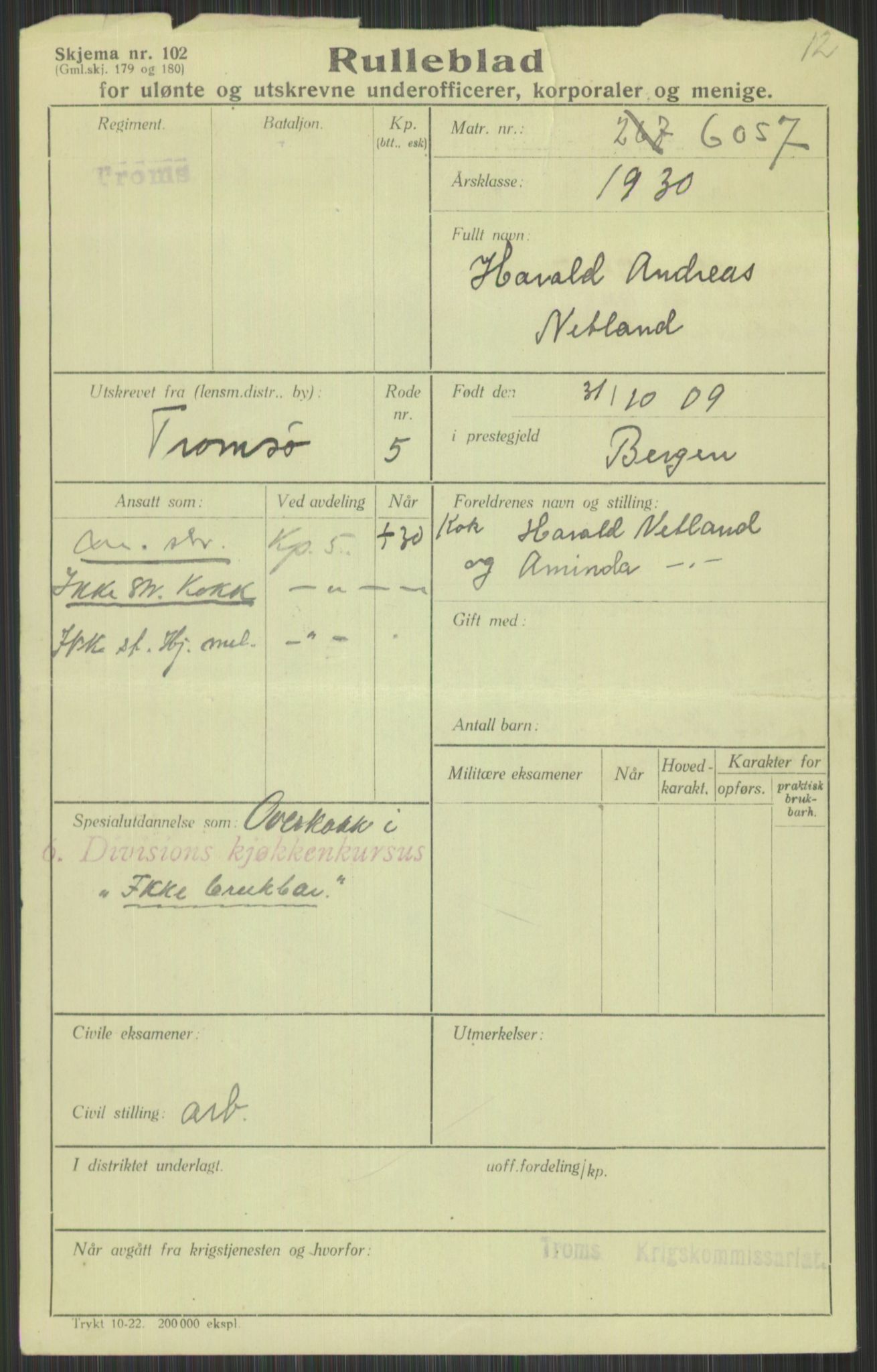 Forsvaret, Troms infanteriregiment nr. 16, AV/RA-RAFA-3146/P/Pa/L0014: Rulleblad for regimentets menige mannskaper, årsklasse 1930, 1930, p. 697