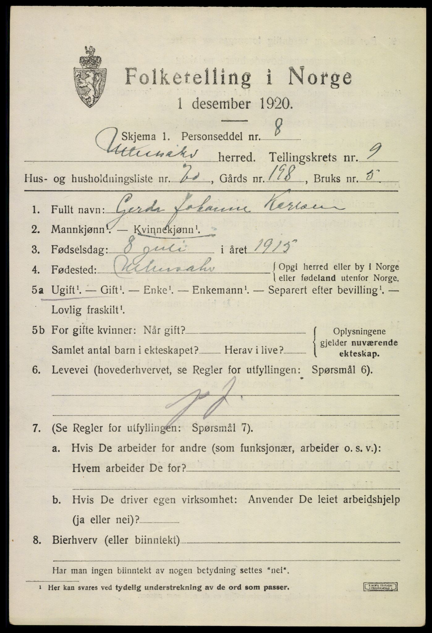 SAO, 1920 census for Ullensaker, 1920, p. 16087