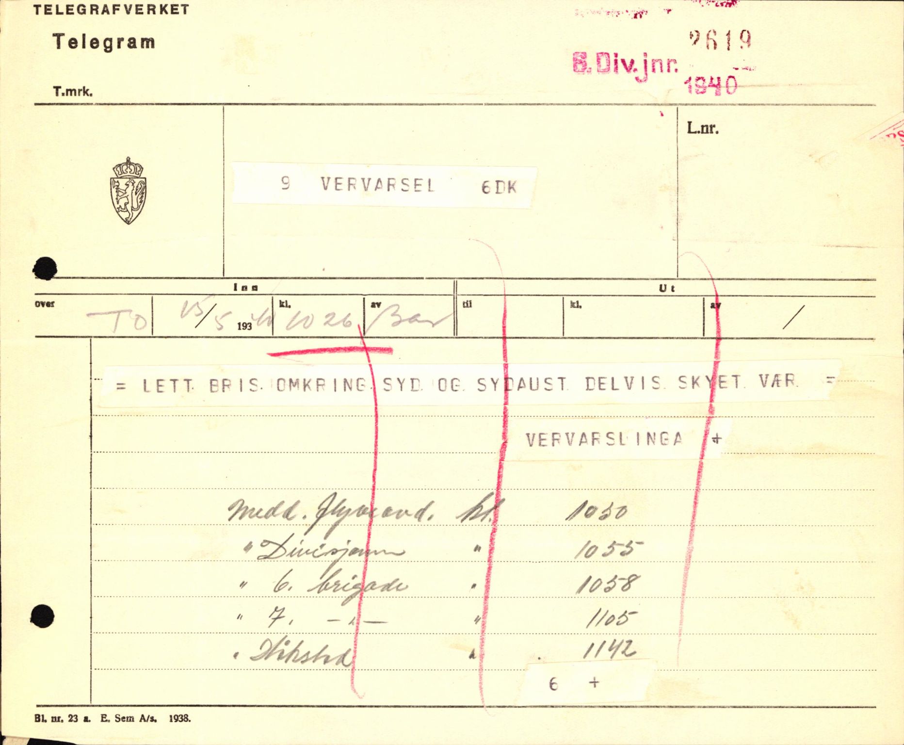 Forsvaret, Forsvarets krigshistoriske avdeling, AV/RA-RAFA-2017/Y/Yb/L0123: II-C-11-600  -  6. Divisjon med avdelinger, 1940, p. 607