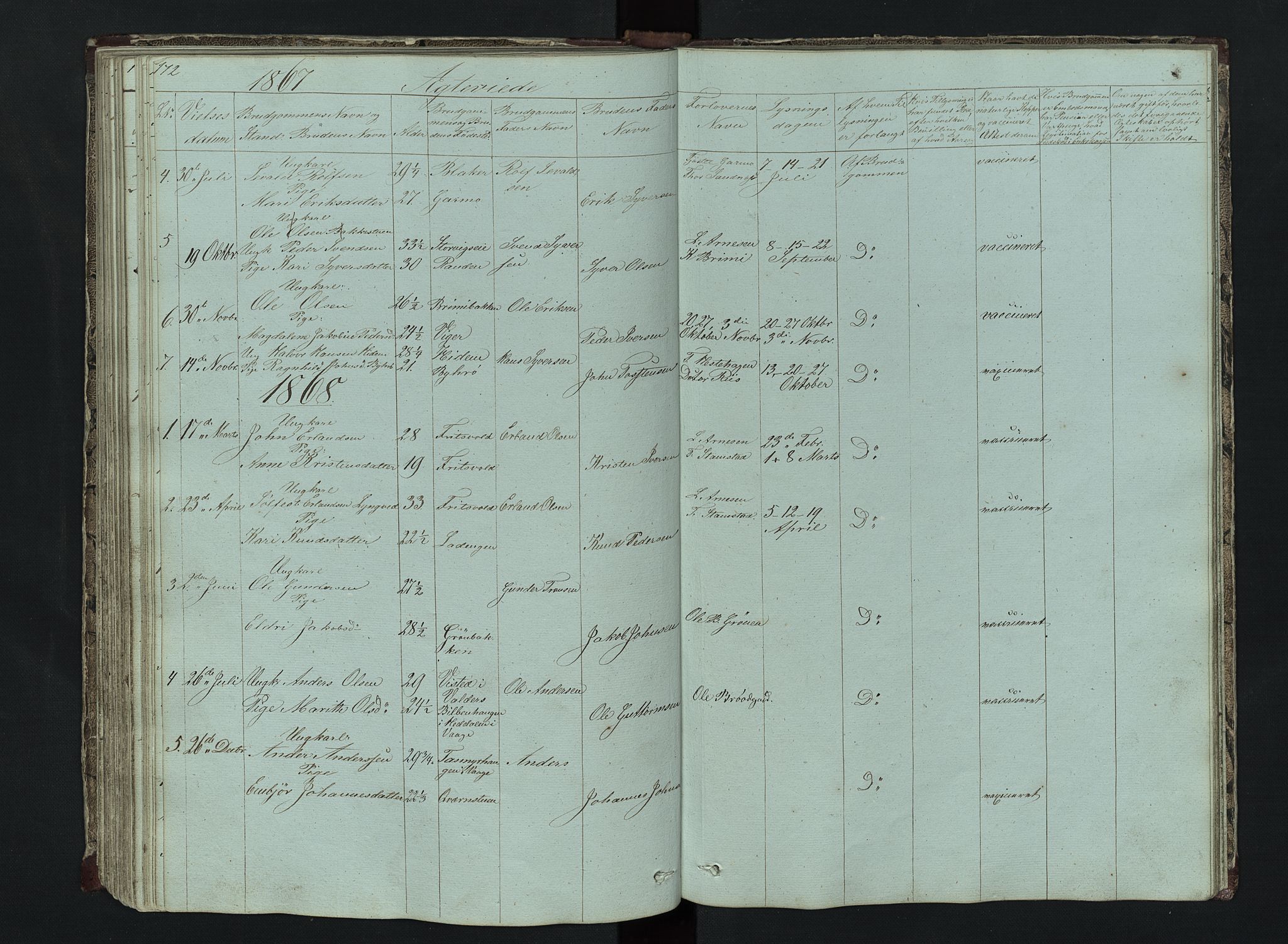 Lom prestekontor, SAH/PREST-070/L/L0014: Parish register (copy) no. 14, 1845-1876, p. 172-173