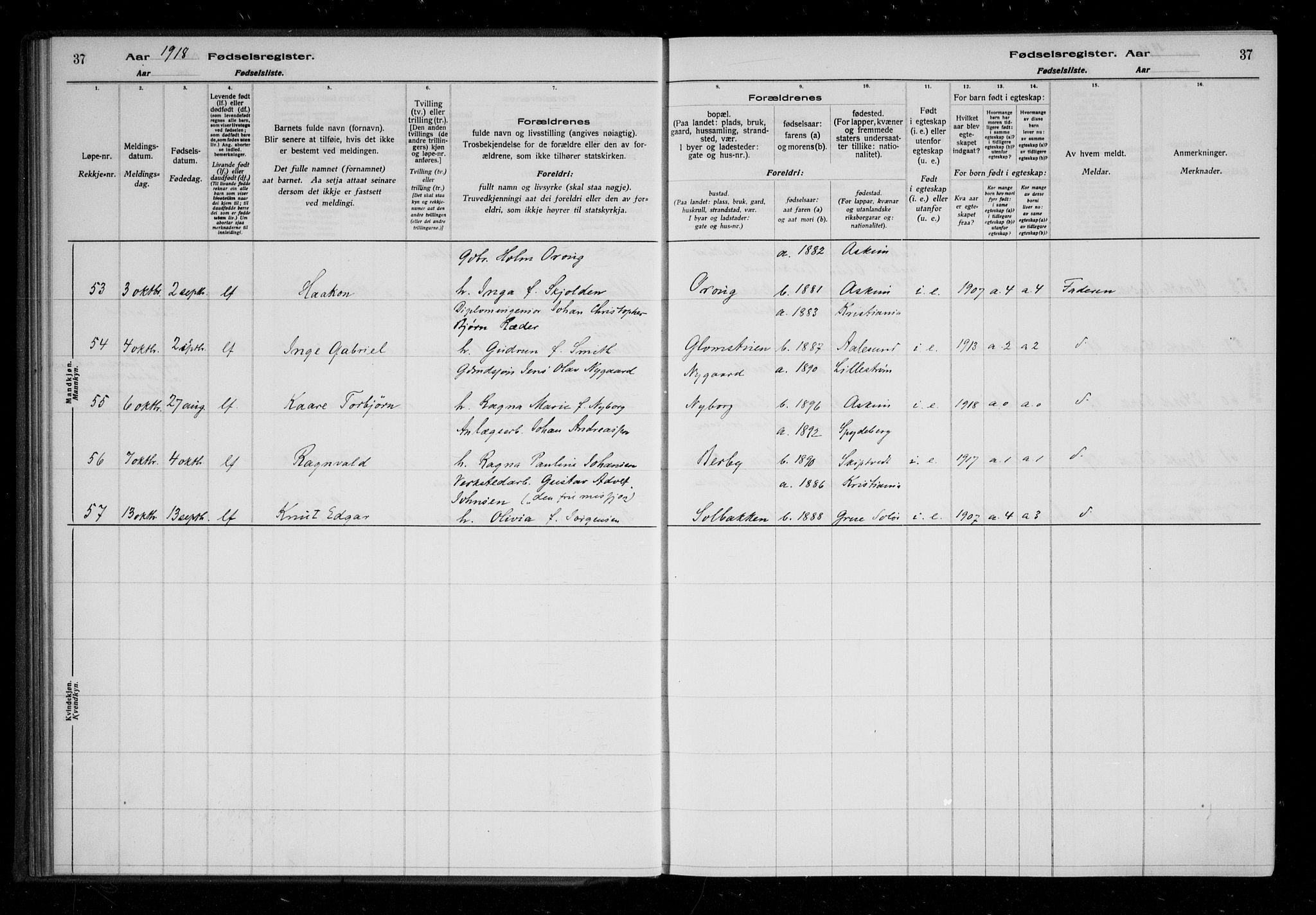 Askim prestekontor Kirkebøker, SAO/A-10900/J/Ja/L0001: Birth register no. 1, 1916-1929, p. 37