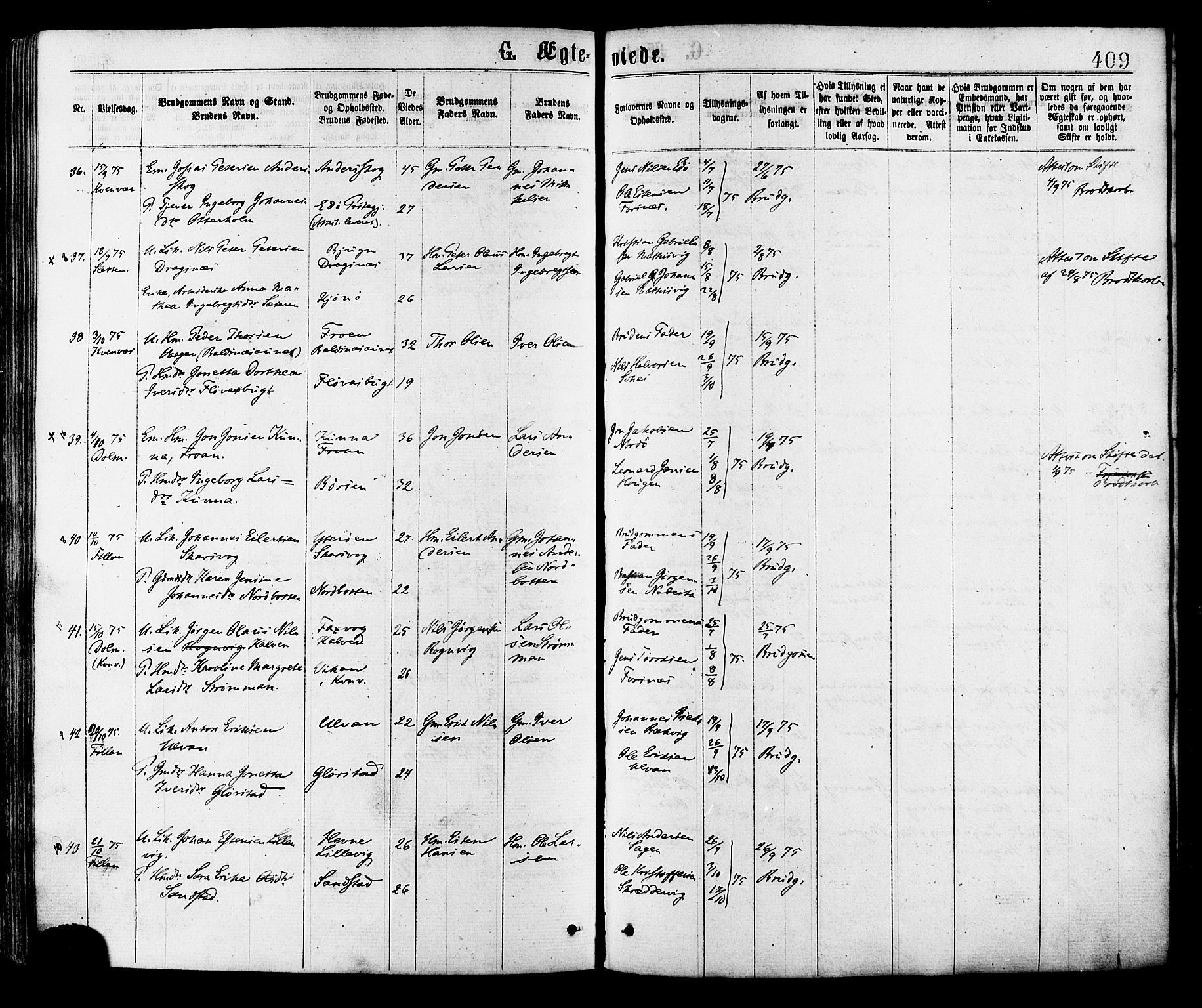 Ministerialprotokoller, klokkerbøker og fødselsregistre - Sør-Trøndelag, AV/SAT-A-1456/634/L0532: Parish register (official) no. 634A08, 1871-1881, p. 409