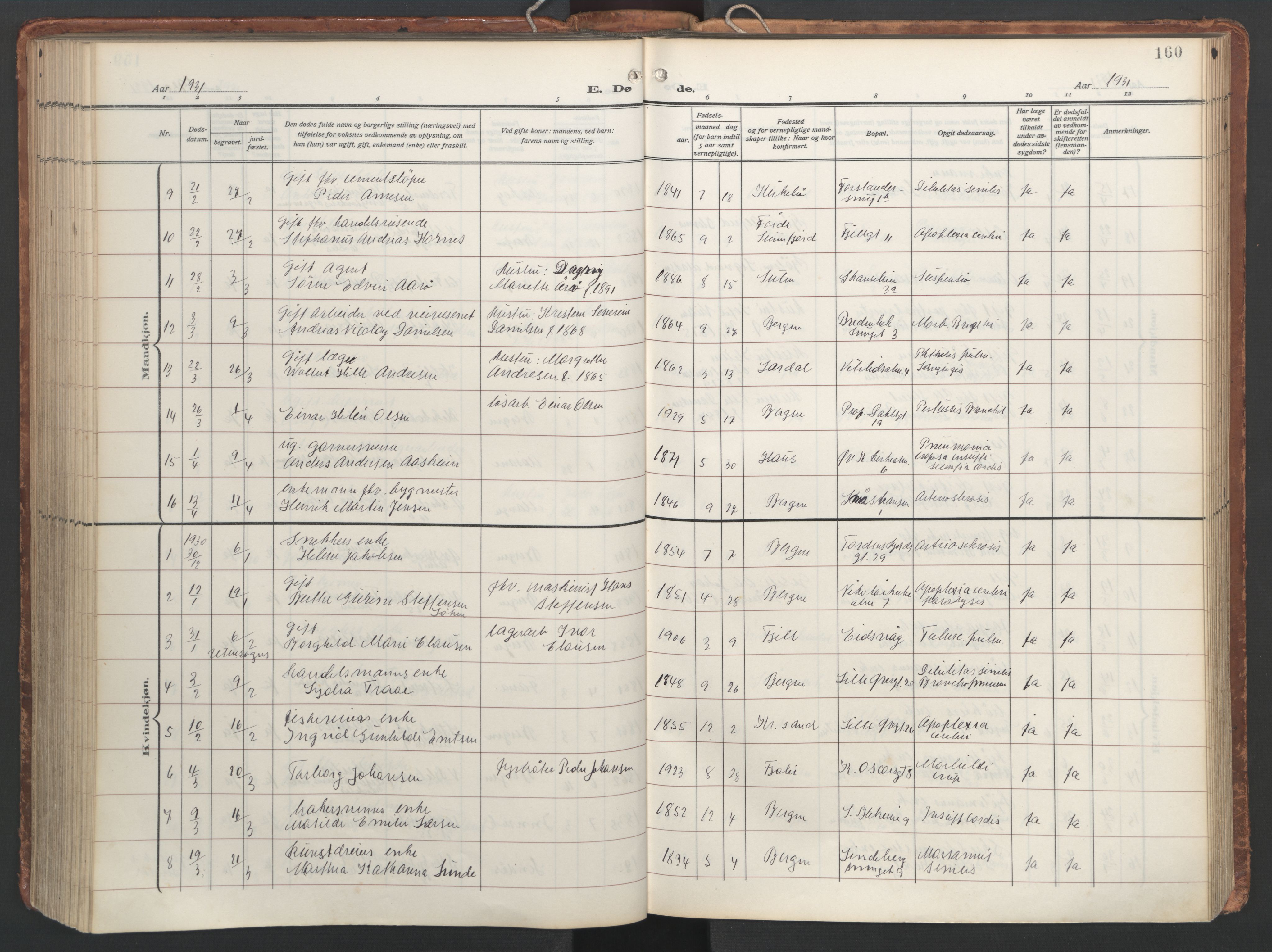 Korskirken sokneprestembete, AV/SAB-A-76101/H/Hab: Parish register (copy) no. E 5, 1910-1956, p. 159b-160a