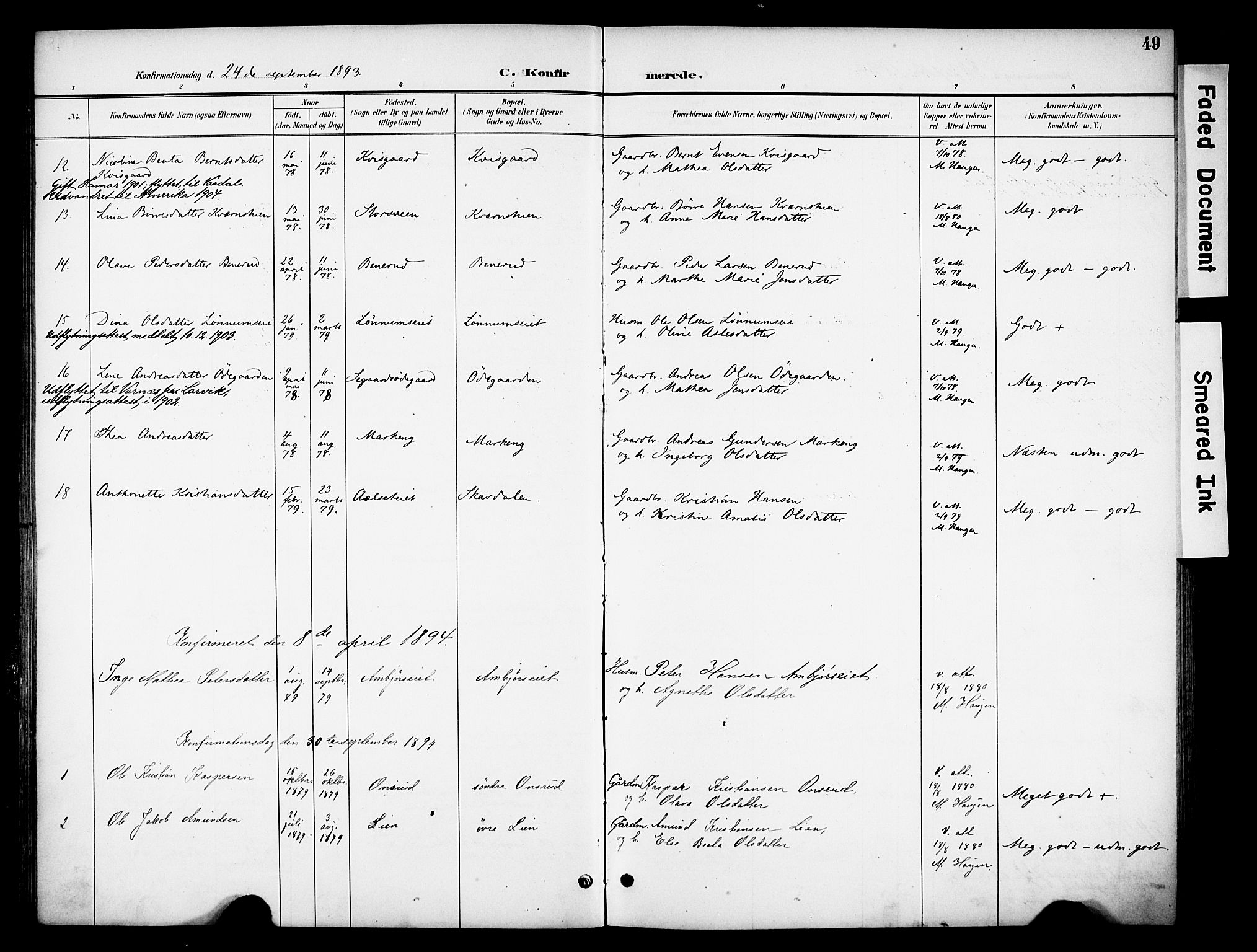 Biri prestekontor, SAH/PREST-096/H/Ha/Haa/L0008: Parish register (official) no. 8, 1894-1901, p. 49