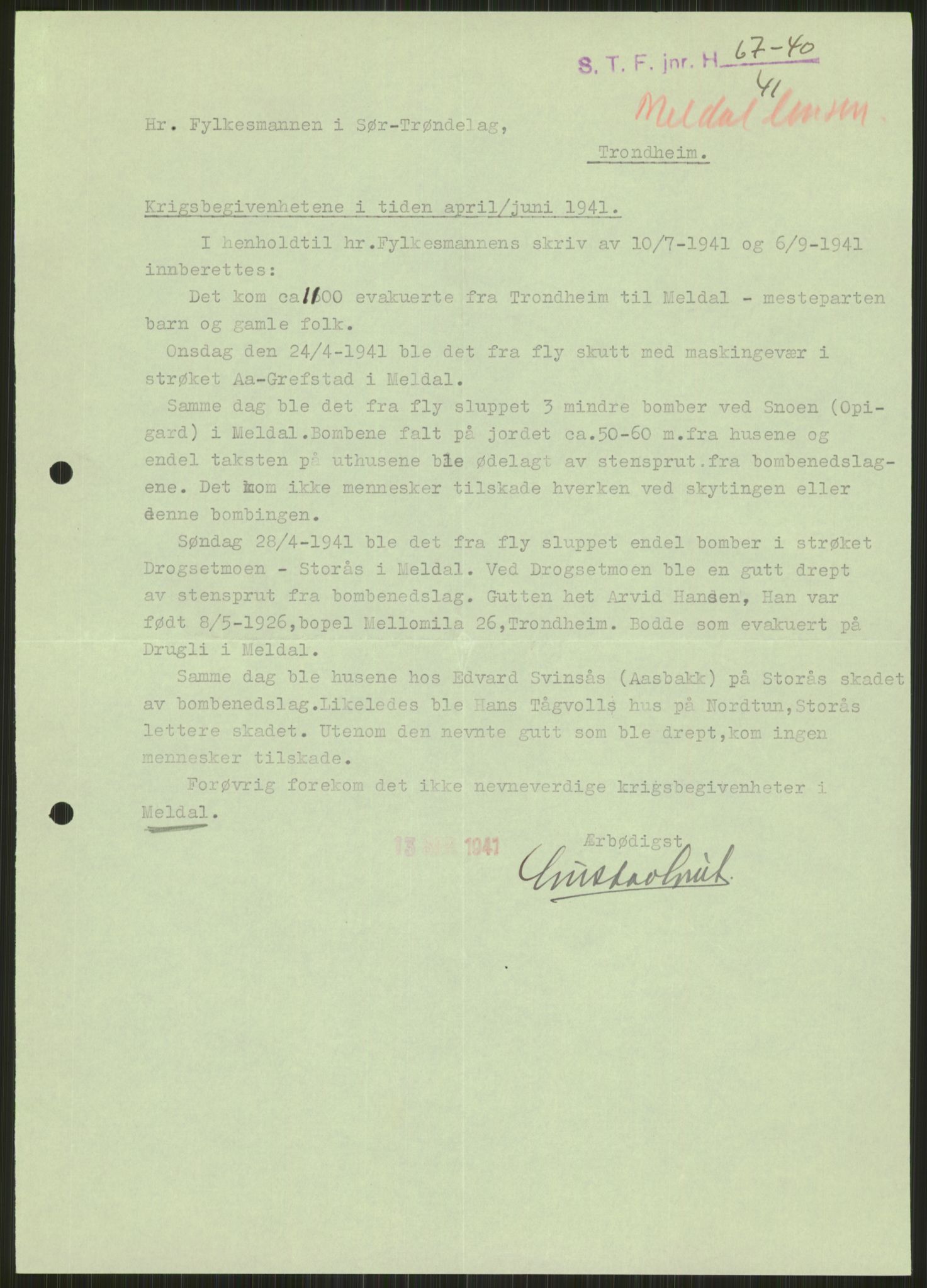 Forsvaret, Forsvarets krigshistoriske avdeling, AV/RA-RAFA-2017/Y/Ya/L0016: II-C-11-31 - Fylkesmenn.  Rapporter om krigsbegivenhetene 1940., 1940, p. 85