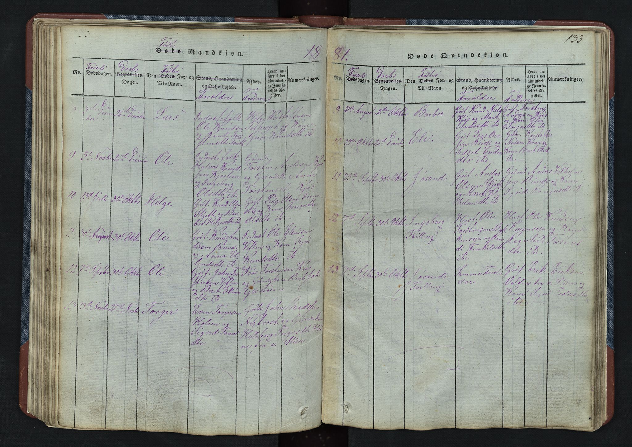 Vang prestekontor, Valdres, SAH/PREST-140/H/Hb/L0003: Parish register (copy) no. 3, 1814-1892, p. 133