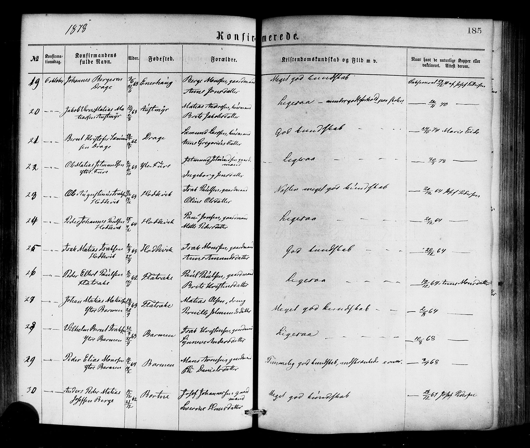 Selje sokneprestembete, SAB/A-99938/H/Ha/Haa/Haaa: Parish register (official) no. A 12, 1870-1880, p. 185