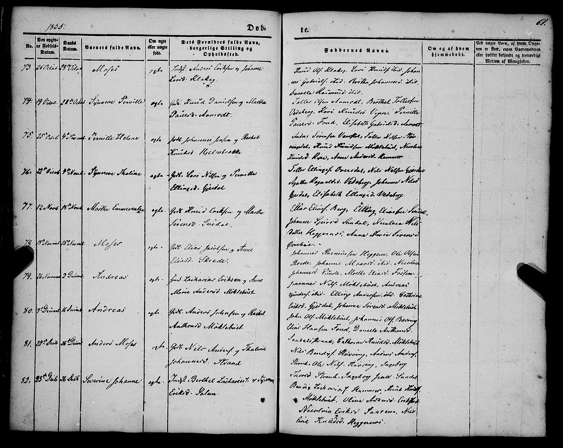 Jølster sokneprestembete, SAB/A-80701/H/Haa/Haaa/L0010: Parish register (official) no. A 10, 1847-1865, p. 61