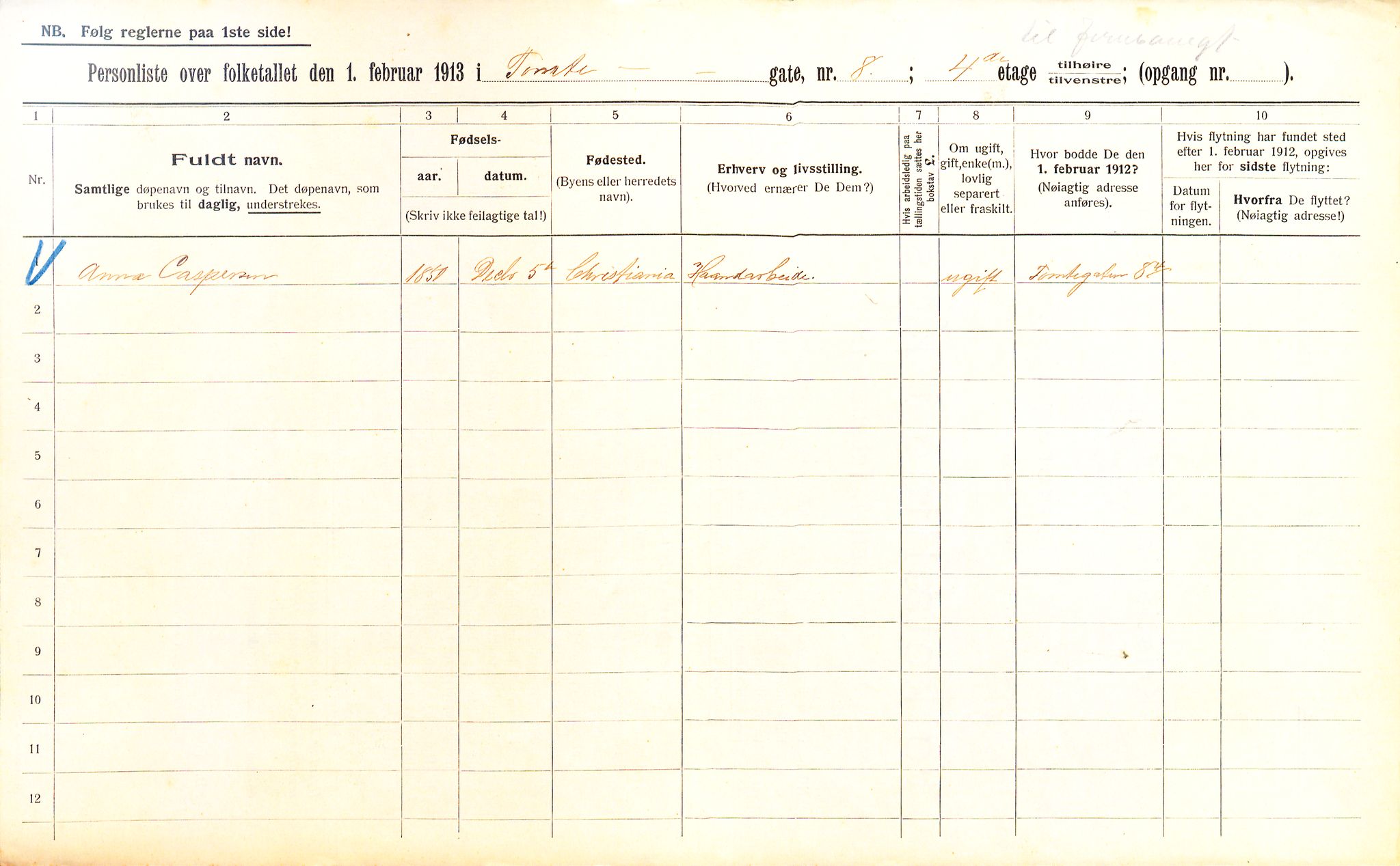 OBA, Municipal Census 1913 for Kristiania, 1913, p. 113494