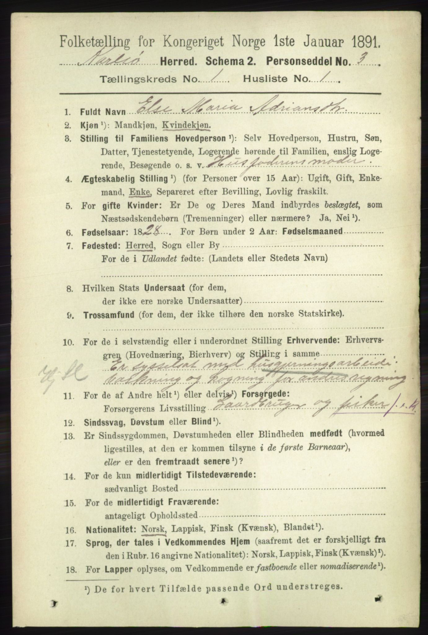 RA, 1891 census for 1936 Karlsøy, 1891, p. 61