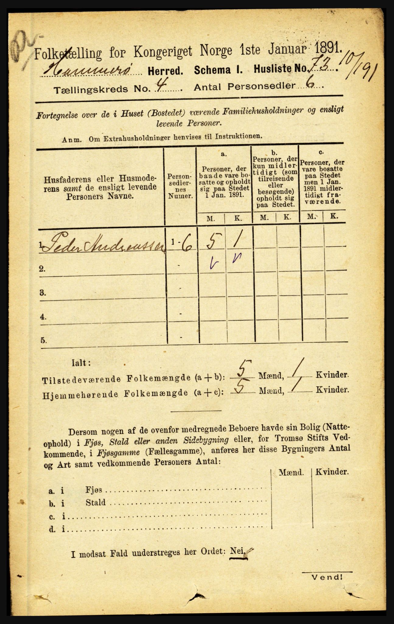 RA, 1891 census for 1849 Hamarøy, 1891, p. 1951