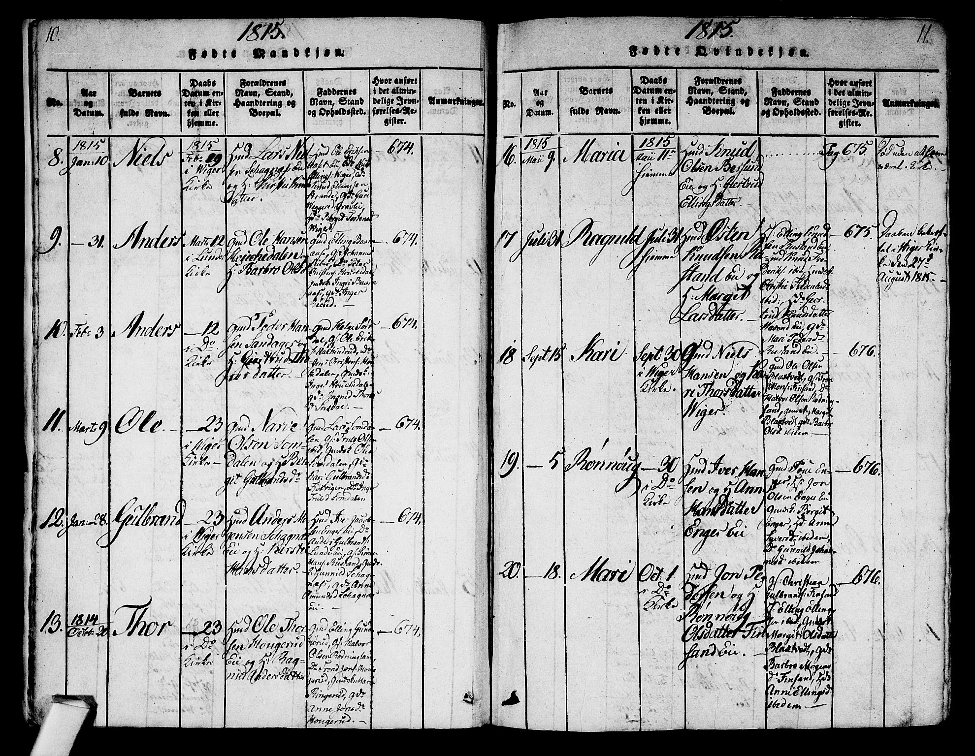 Norderhov kirkebøker, AV/SAKO-A-237/G/Ga/L0003: Parish register (copy) no. I 3 /2, 1814-1876, p. 10-11