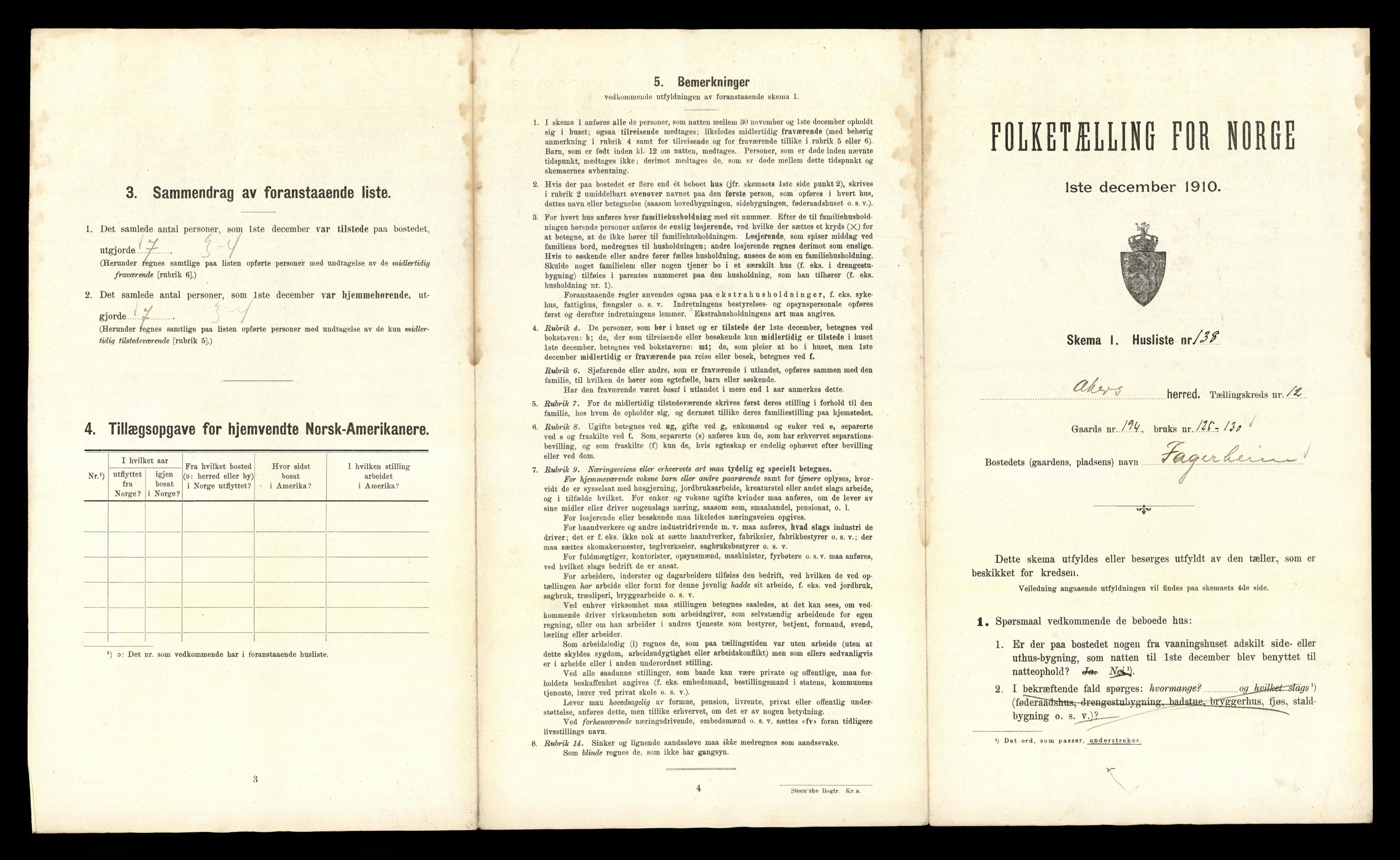 RA, 1910 census for Aker, 1910, p. 3917