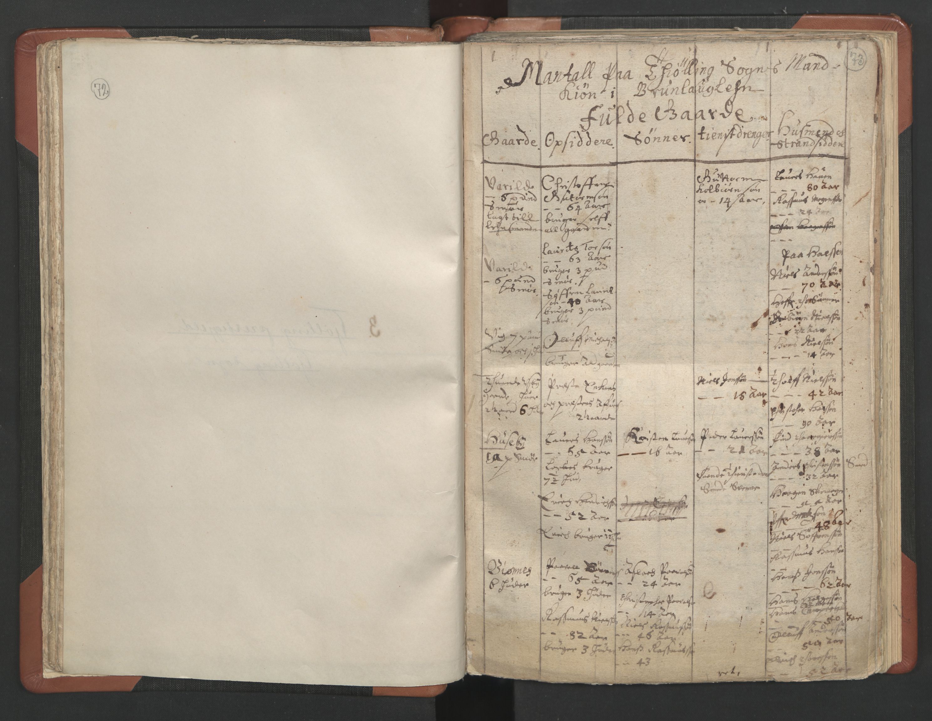 RA, Vicar's Census 1664-1666, no. 11: Brunlanes deanery, 1664-1666, p. 72-73
