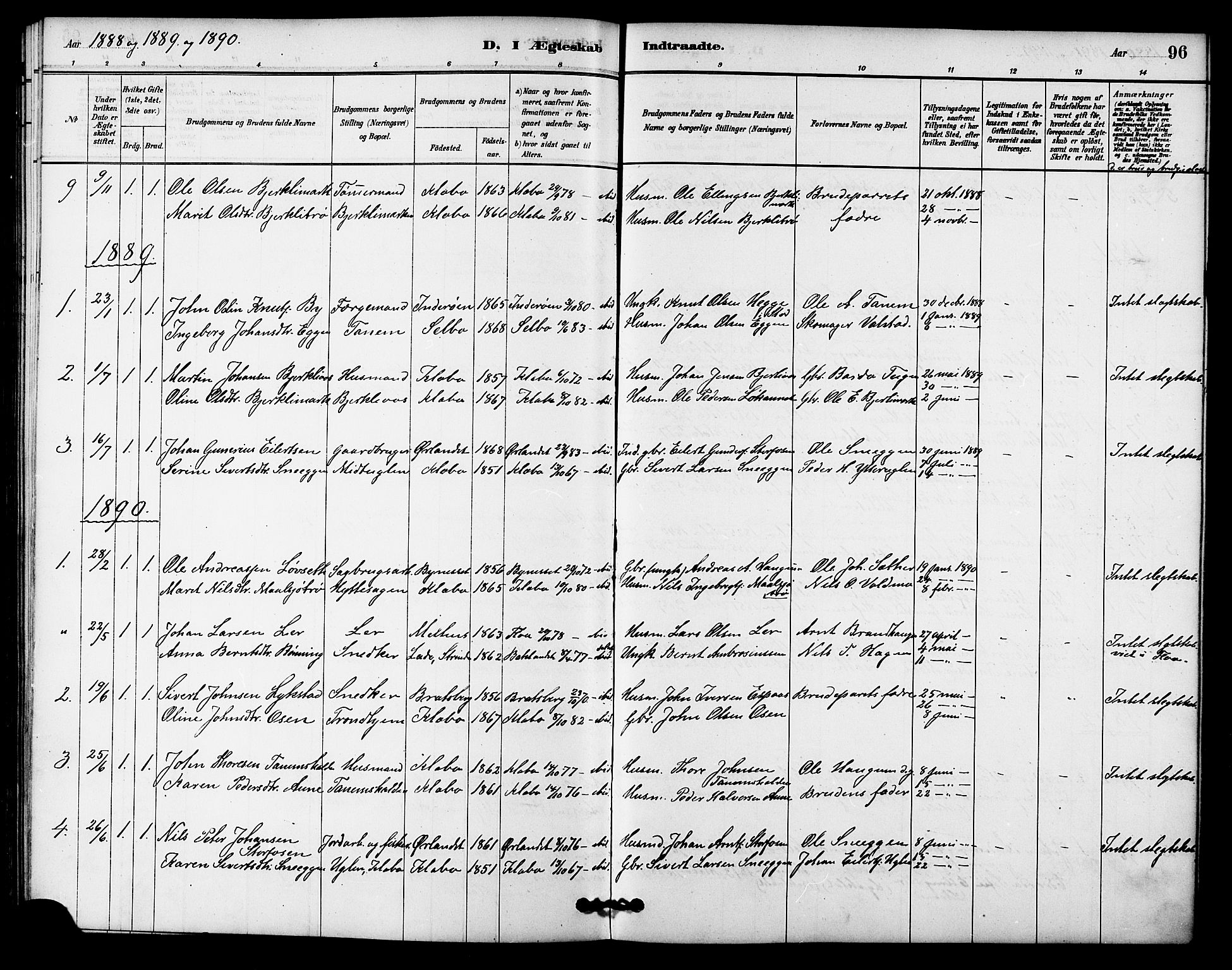 Ministerialprotokoller, klokkerbøker og fødselsregistre - Sør-Trøndelag, SAT/A-1456/618/L0444: Parish register (official) no. 618A07, 1880-1898, p. 96