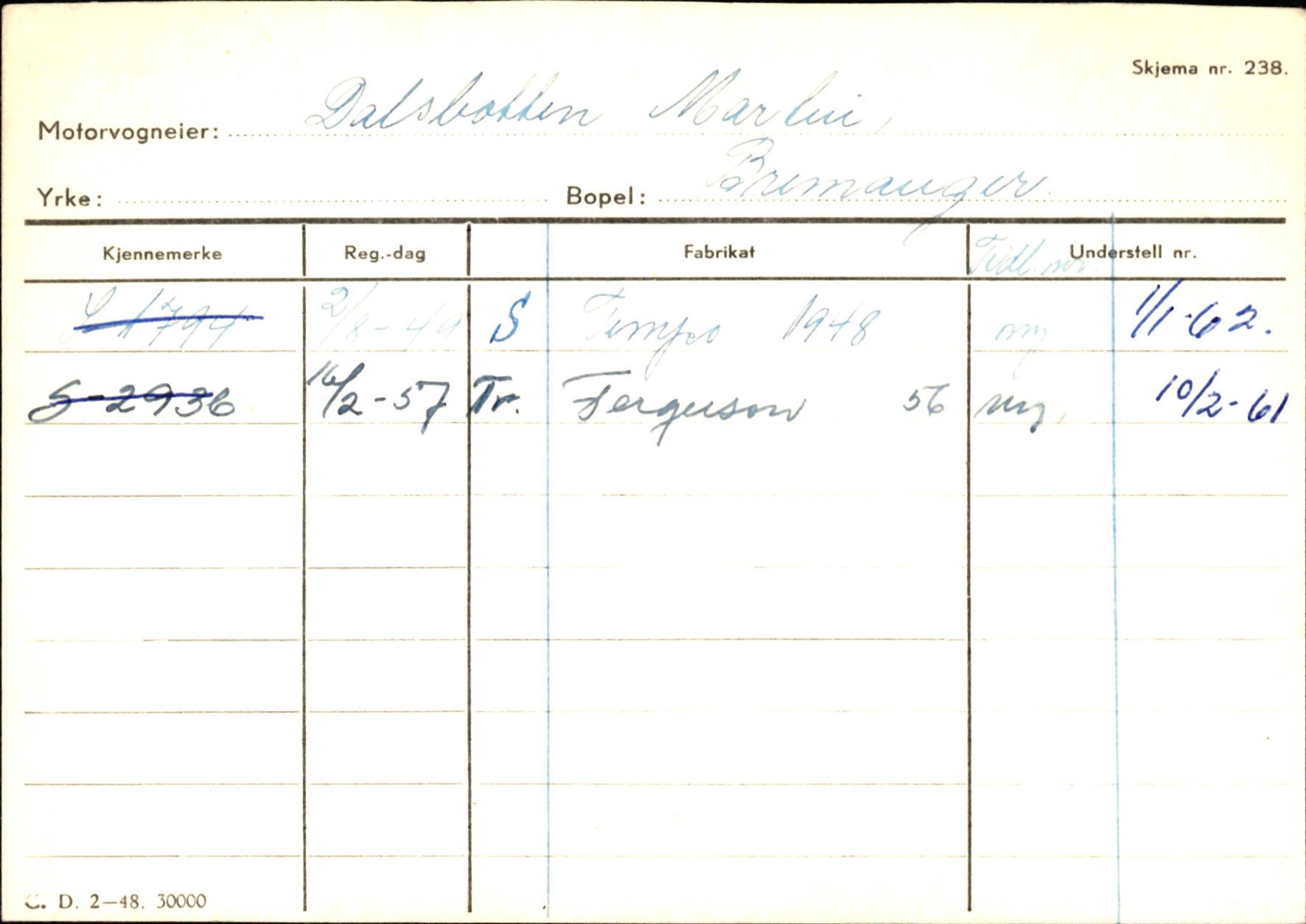 Statens vegvesen, Sogn og Fjordane vegkontor, SAB/A-5301/4/F/L0133: Eigarregister Bremanger A-Å. Gaular A-H, 1945-1975, p. 177