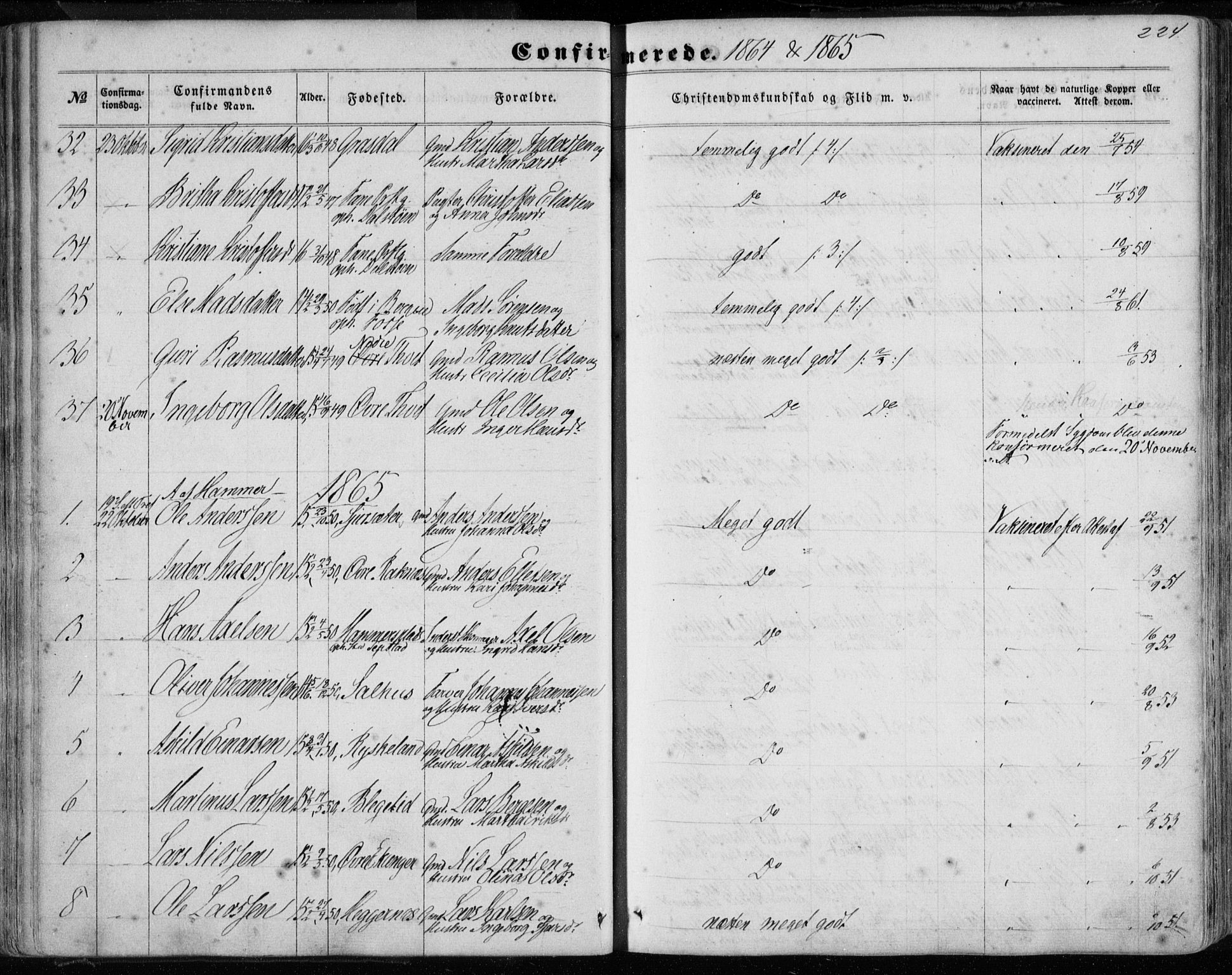 Hamre sokneprestembete, SAB/A-75501/H/Ha/Haa/Haaa/L0014: Parish register (official) no. A 14, 1858-1872, p. 224