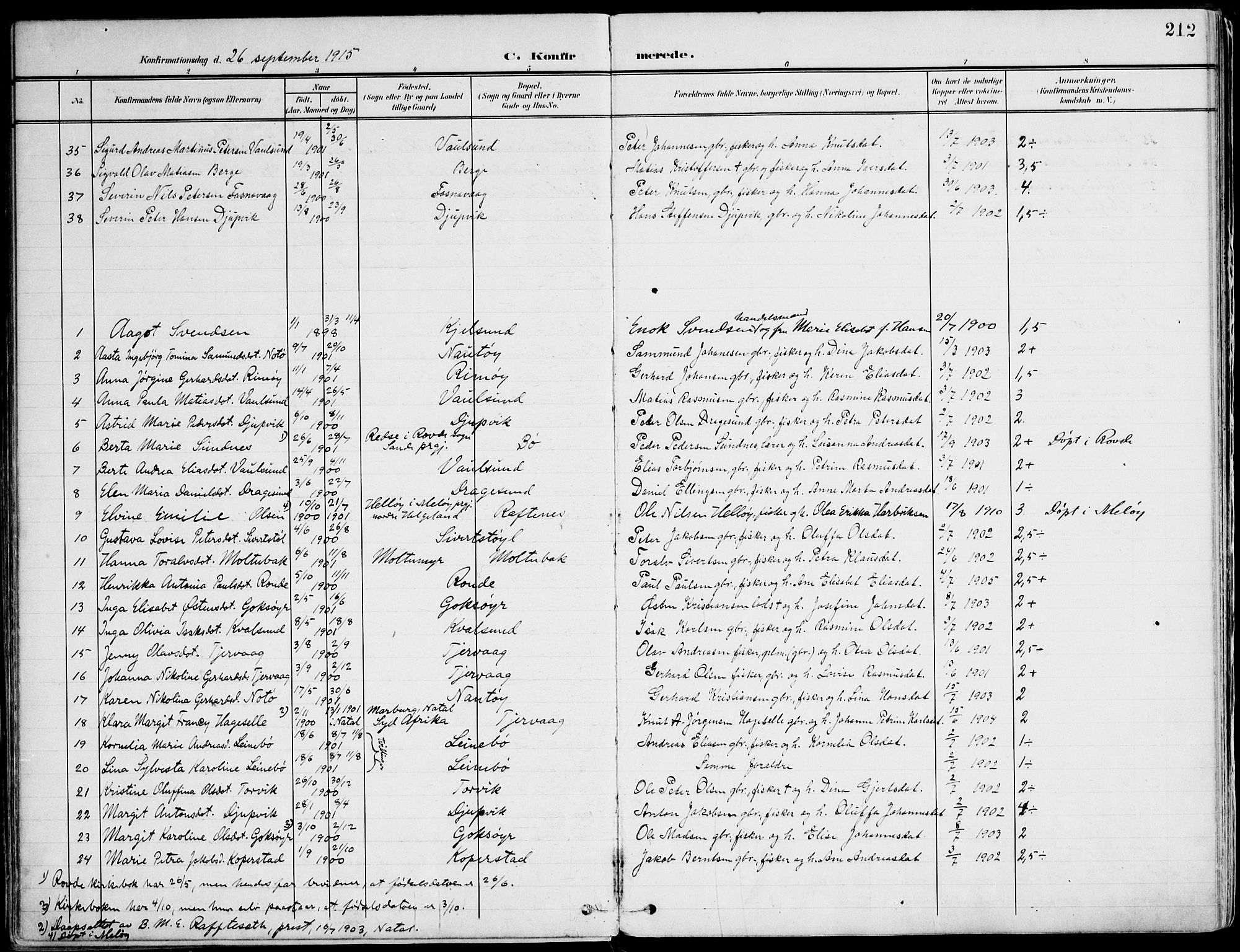 Ministerialprotokoller, klokkerbøker og fødselsregistre - Møre og Romsdal, SAT/A-1454/507/L0075: Parish register (official) no. 507A10, 1901-1920, p. 212