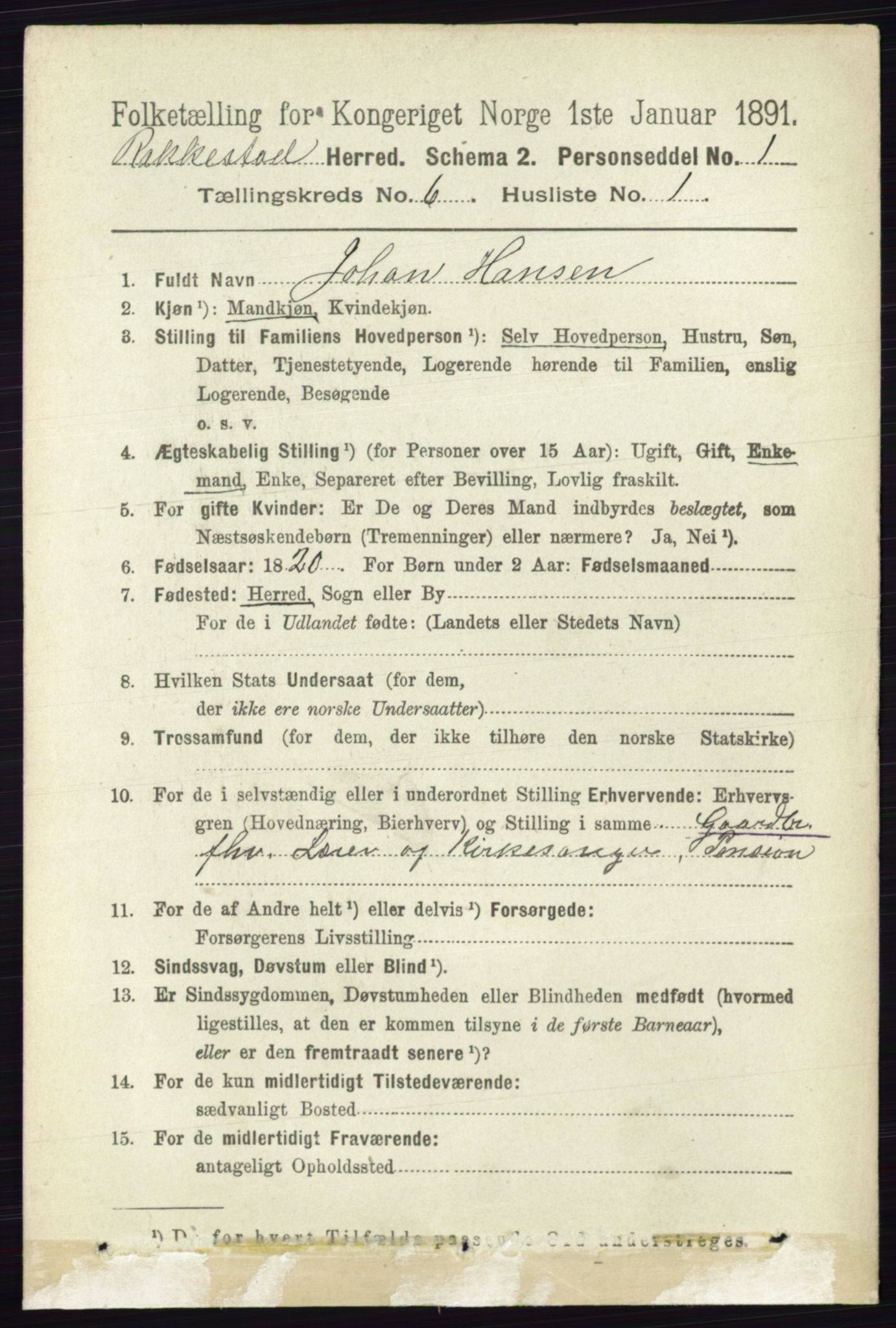 RA, 1891 census for 0128 Rakkestad, 1891, p. 2487