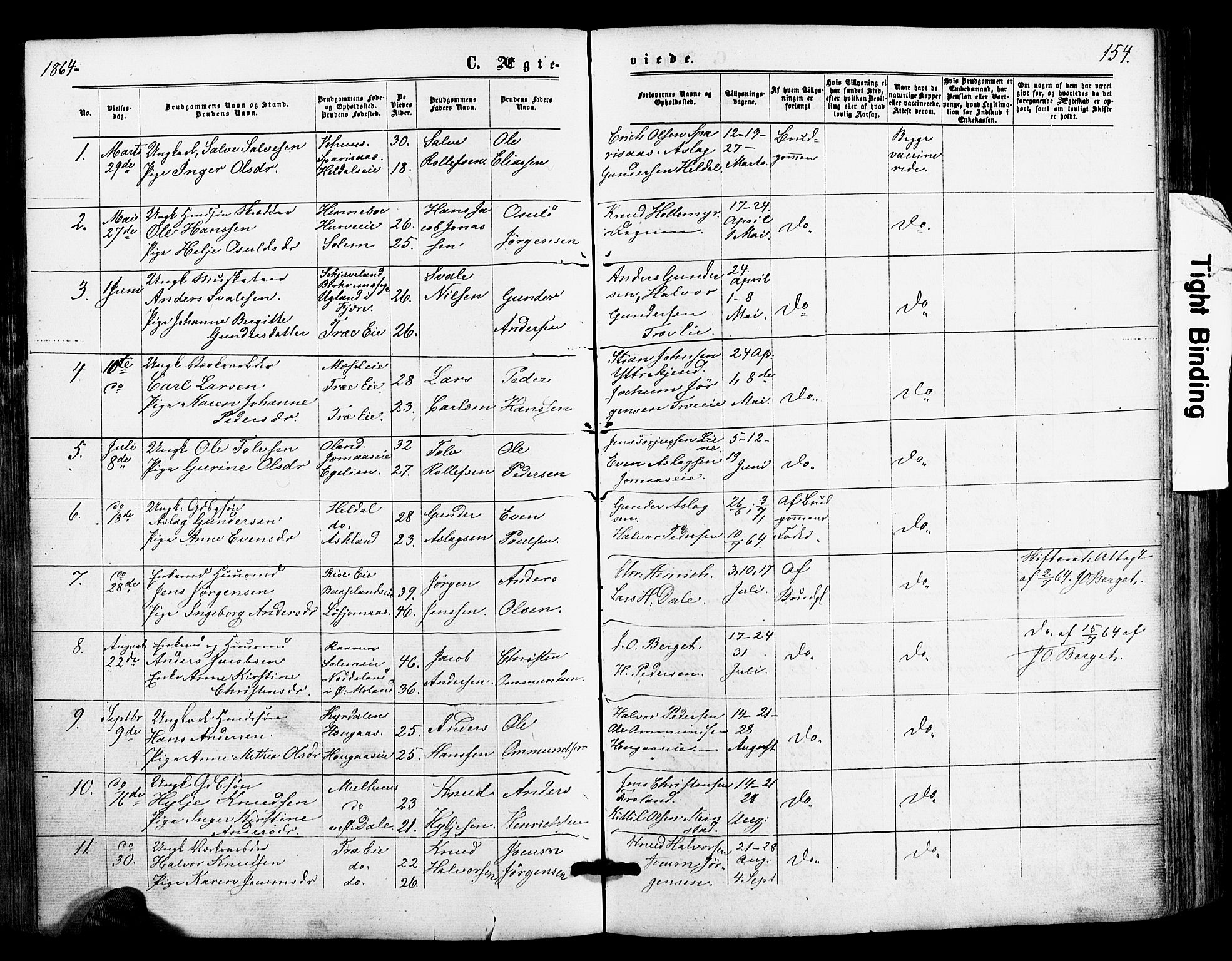 Froland sokneprestkontor, SAK/1111-0013/F/Fa/L0003: Parish register (official) no. A 3, 1864-1881, p. 154